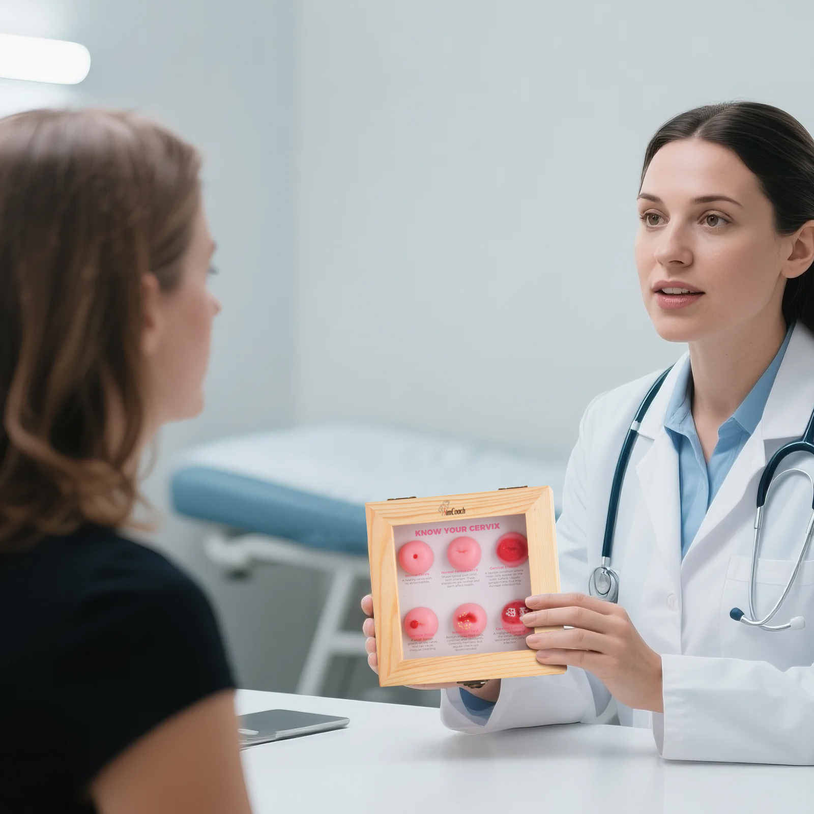 Doctor Explaining Cervical Health Using Anatomical Model To Patient