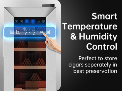 KingChii Upgrade 35L Temperature & Humidity Control Cabinet, Built-in Humidification System with Spanish Cedar Wood Shelves & Drawer Hygrometer Father's Day Gifts For Men,Holds 200 Cigars
