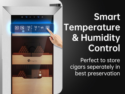 KingChii Upgrade 50L Electric Cigar Humidor, Compressor Temperature (64-72℉) & Humidity (60%-84%) Control, with Spanish Cedar Wood Shelves & Drawer, Gifts for Men (400 Cigars)