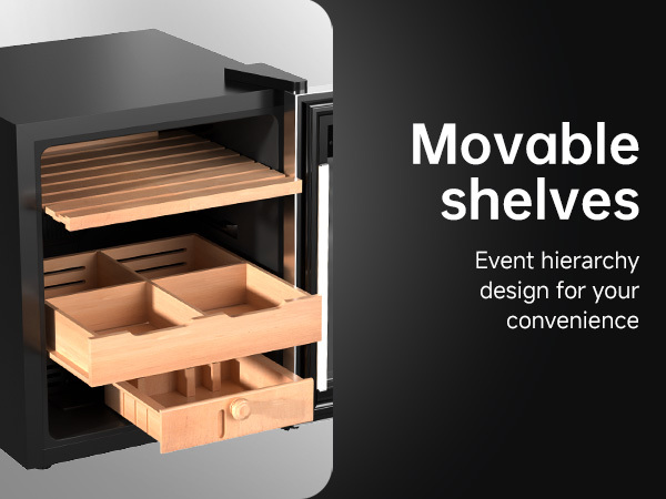 KingChii Upgrade 50L Temperature & Humidity Control Cabinet, Built-in Humidification System with Spanish Cedar Wood Shelves & Drawer Hygrometer Father's Day Gifts for Men( (350 Cigars)