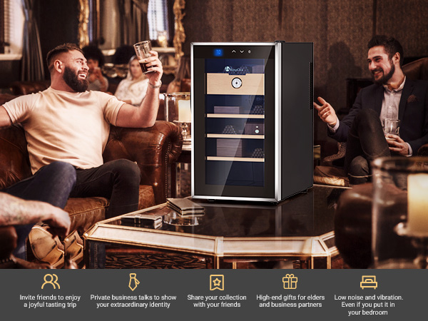 KingChii® 48L Electric Cigar Humidors Temperature Control System, Cooling & Heating Humidor Cabinet with Spanish Cedar Wood Shelves & Hygrometer, Father's Day Gifts for Men (4 Layers 300 Capacity)