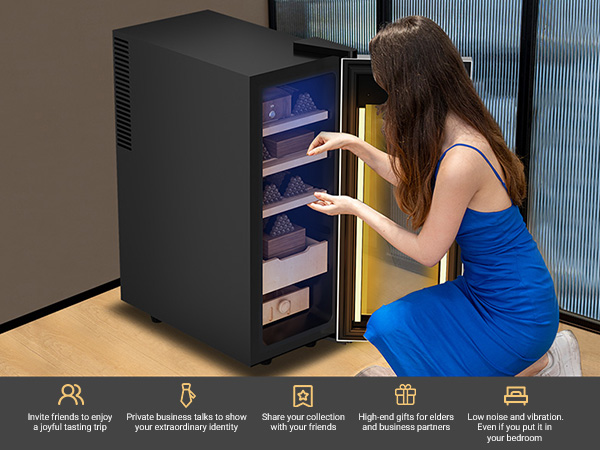 KingChii Upgrade 35L Temperature & Humidity Control Cabinet, Built-in Humidification System with Spanish Cedar Wood Shelves & Drawer Hygrometer Father's Day Gifts For Men,Holds 200 Cigars