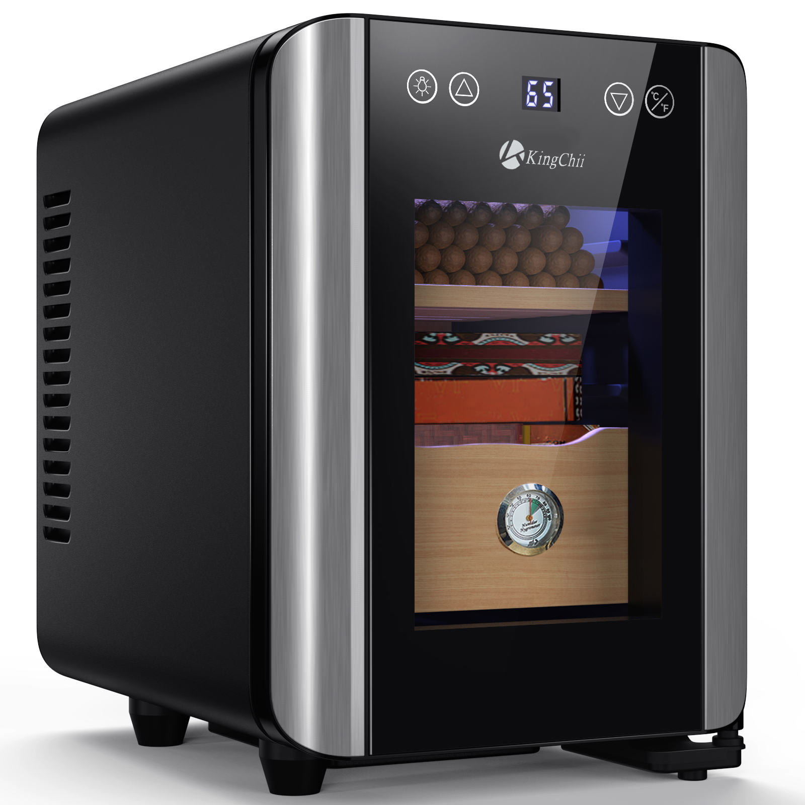 KingChii 8L Electric Cigar Humidors with Temperature Control System, Cigar Cabinet with Spanish Cedar Wood Shelves & Hygrometer, Father's Day Gift for Men (2 Layers 80 Capacity)