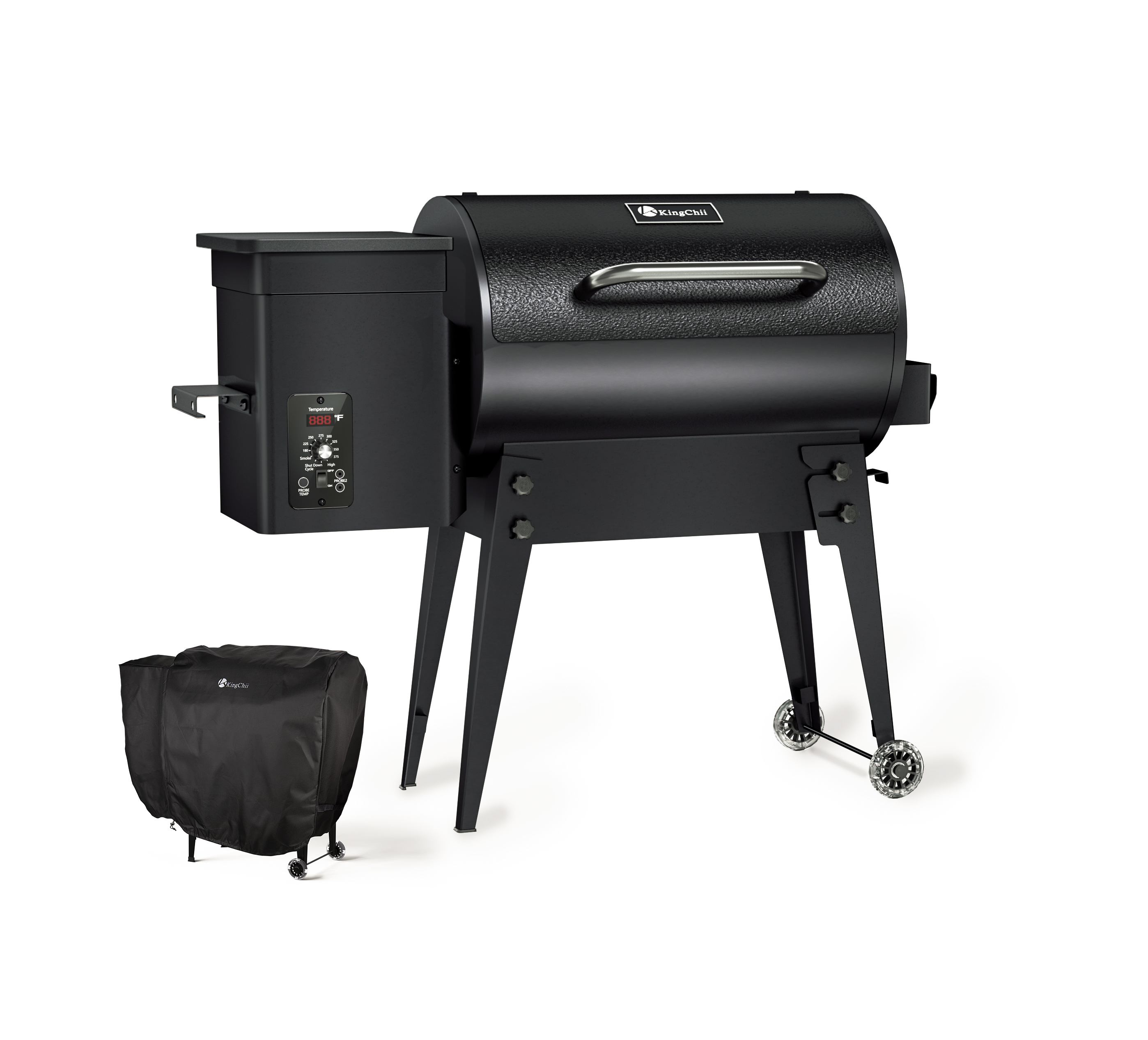 KingChii Portable Electric Wood Pellet Grill & Smoker with Foldable Legs, 456 SQ.IN Grill Capacity, 18LB Hopper, with PID Temperature Control (180-425°F) for Backyard Camping Bake and Roast
