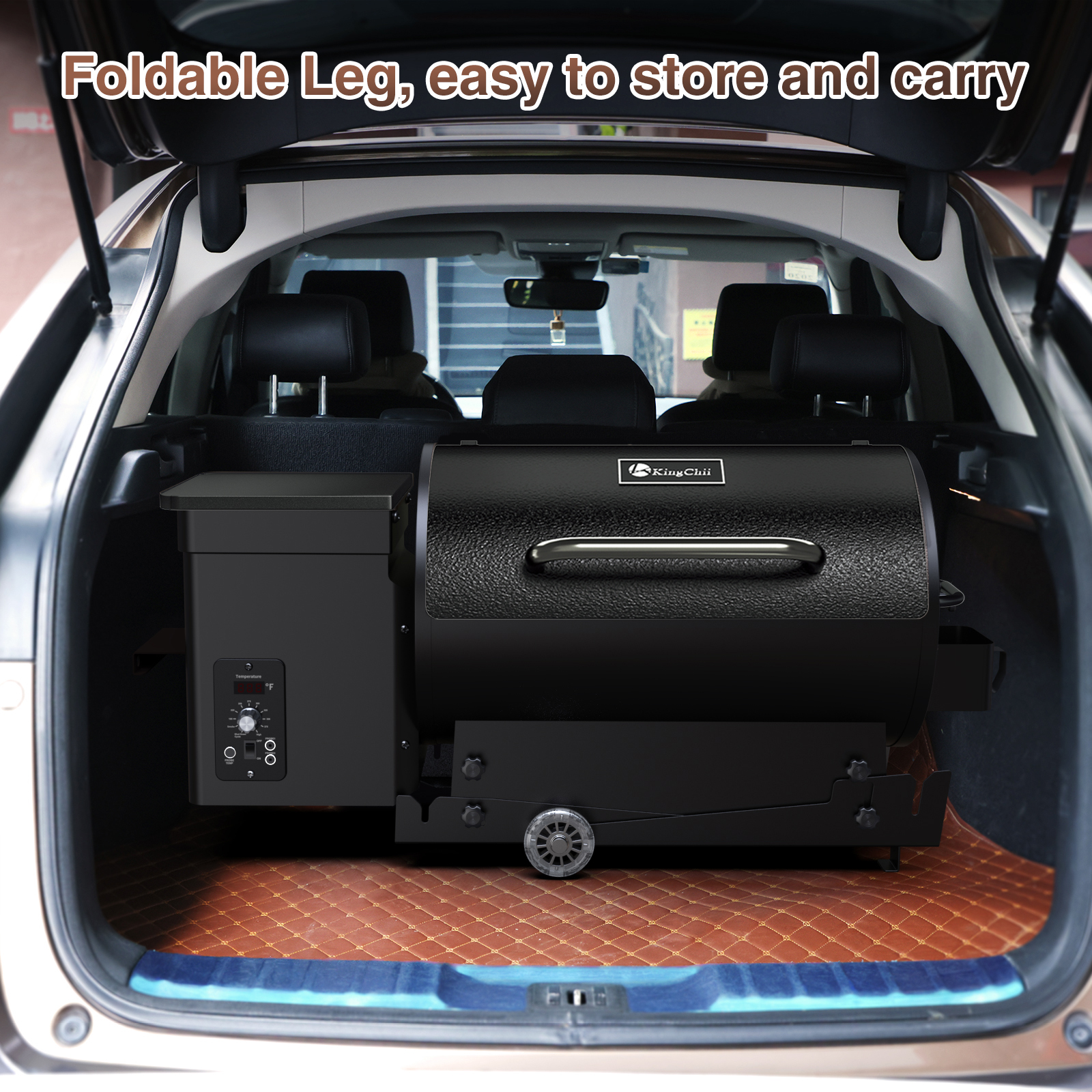 KingChii Portable Electric Wood Pellet Grill & Smoker with Foldable Legs, 456 SQ.IN Grill Capacity, 18LB Hopper, with PID Temperature Control (180-425°F) for Backyard Camping Bake and Roast