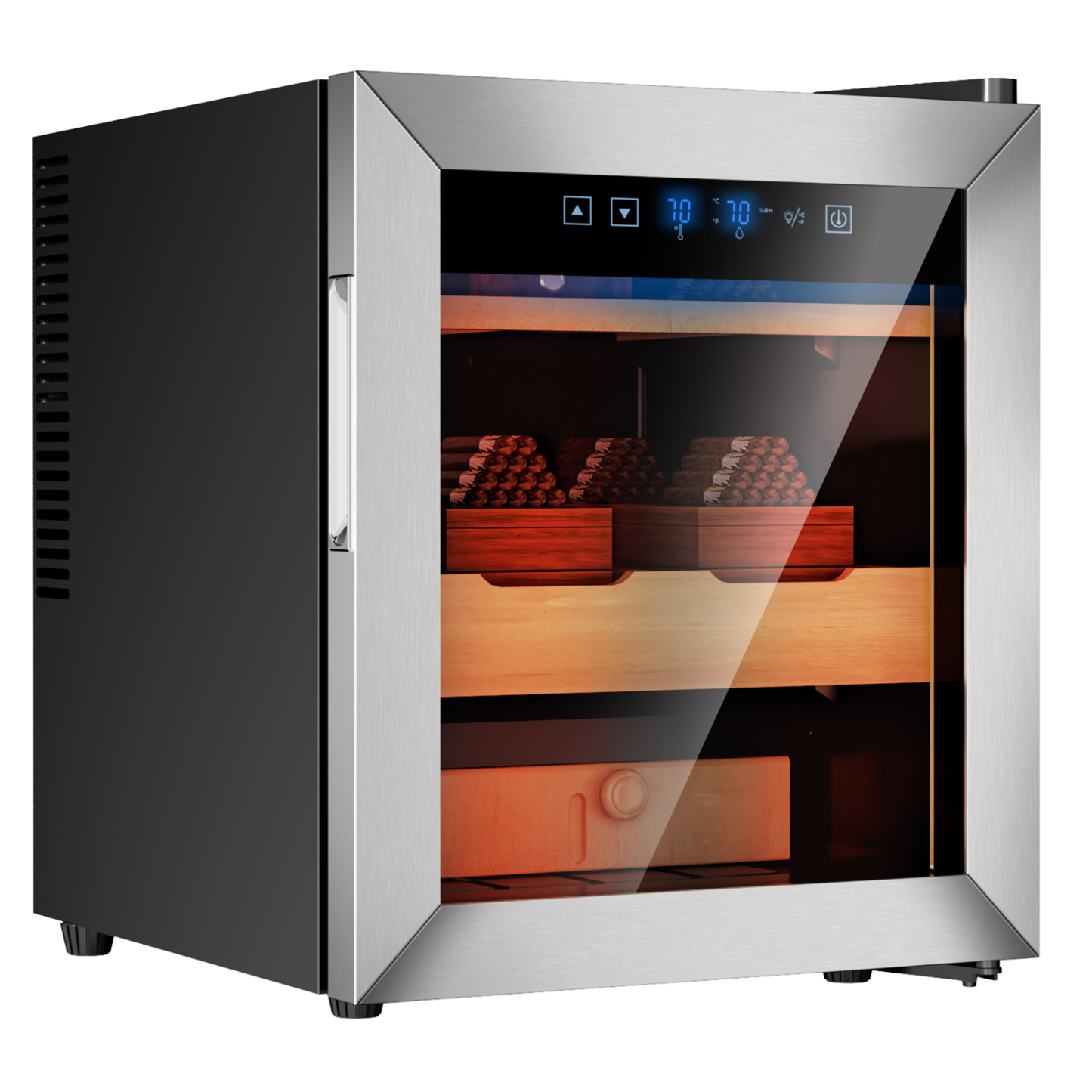 KingChii Upgrade 50L Temperature & Humidity Control Cabinet, Built-in Humidification System with Spanish Cedar Wood Shelves & Drawer Hygrometer Father's Day Gifts for Men( (350 Cigars)