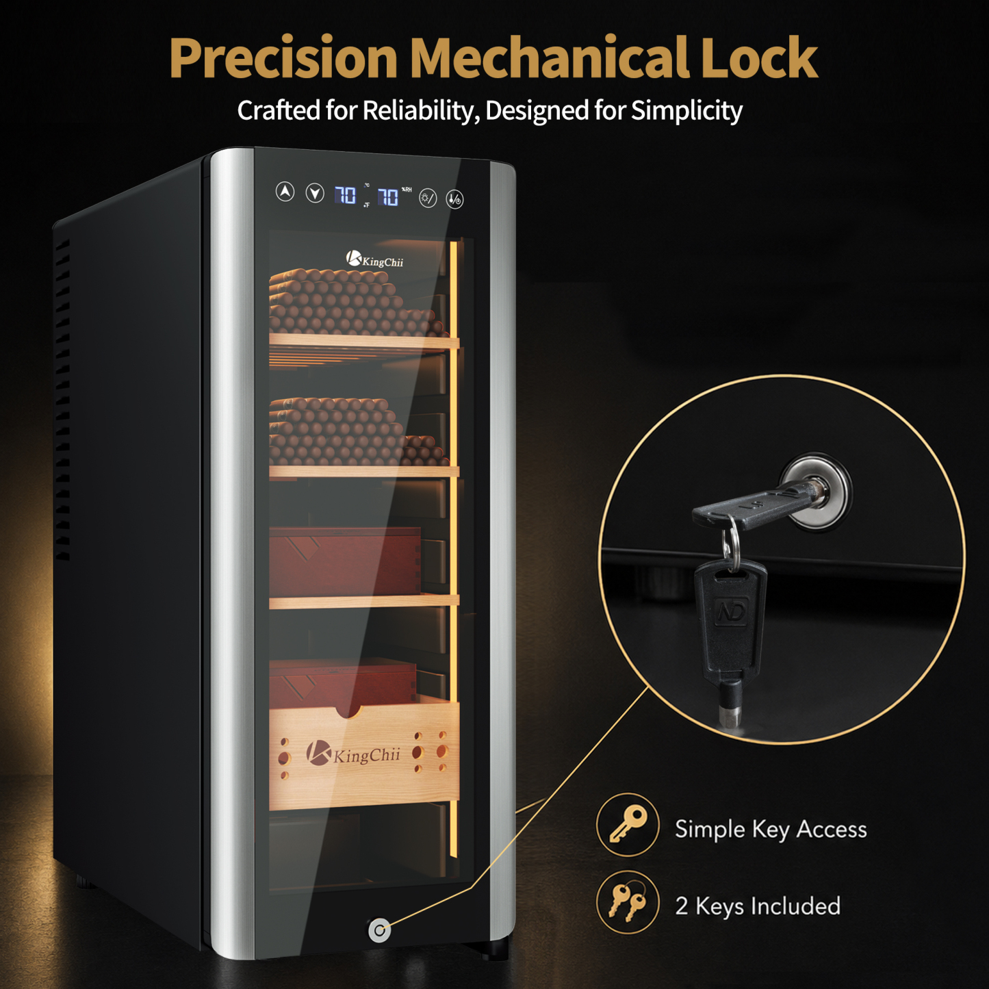 KingChii Pro 35L Thermoelectric Cigar Humidor with Temp & Humidity Control, 250-Cigar Capacity
