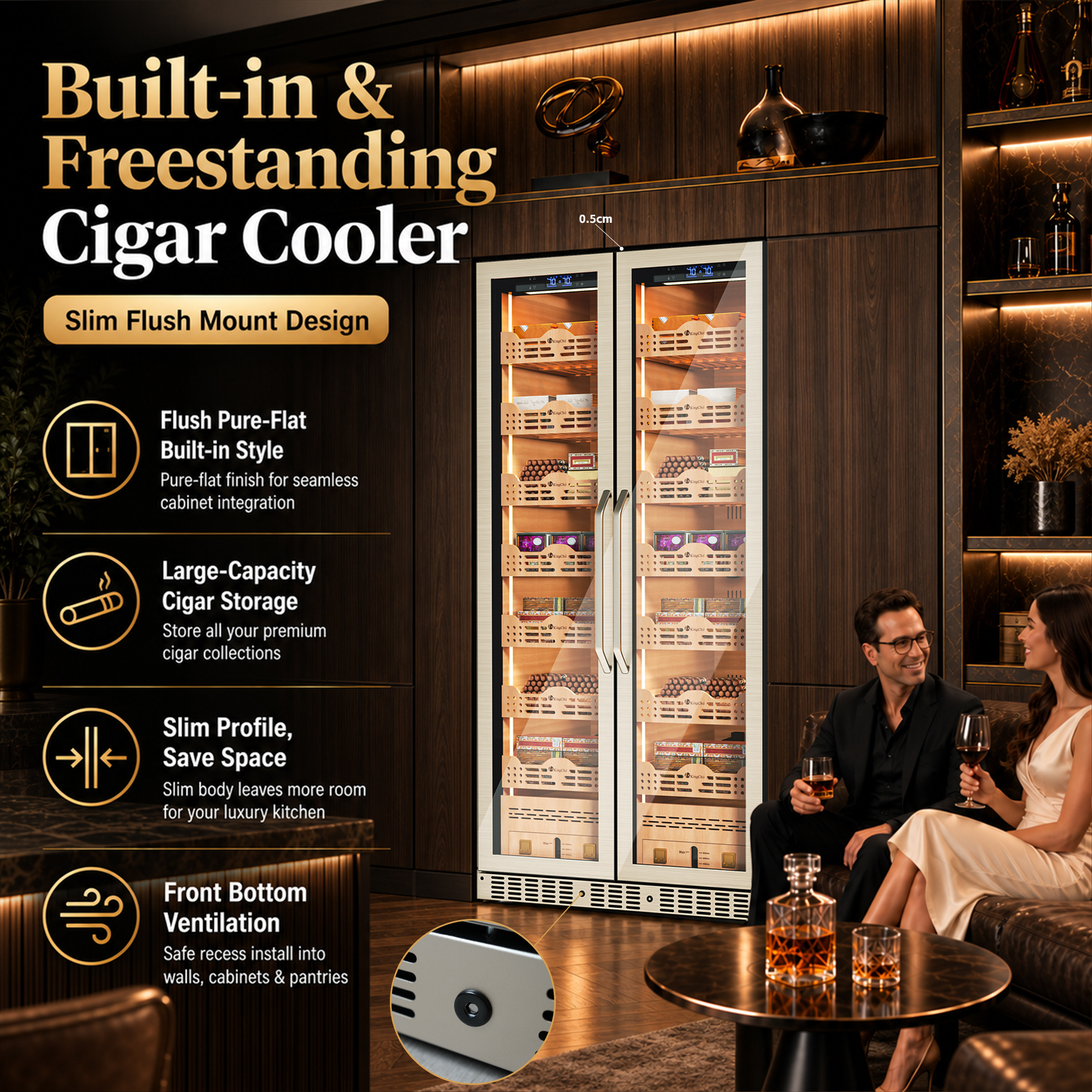 KingChii Pro 760L Dual Zone Compressor Cigar Humidor Cabinet, 4,400-5,600 Cigar Capacity