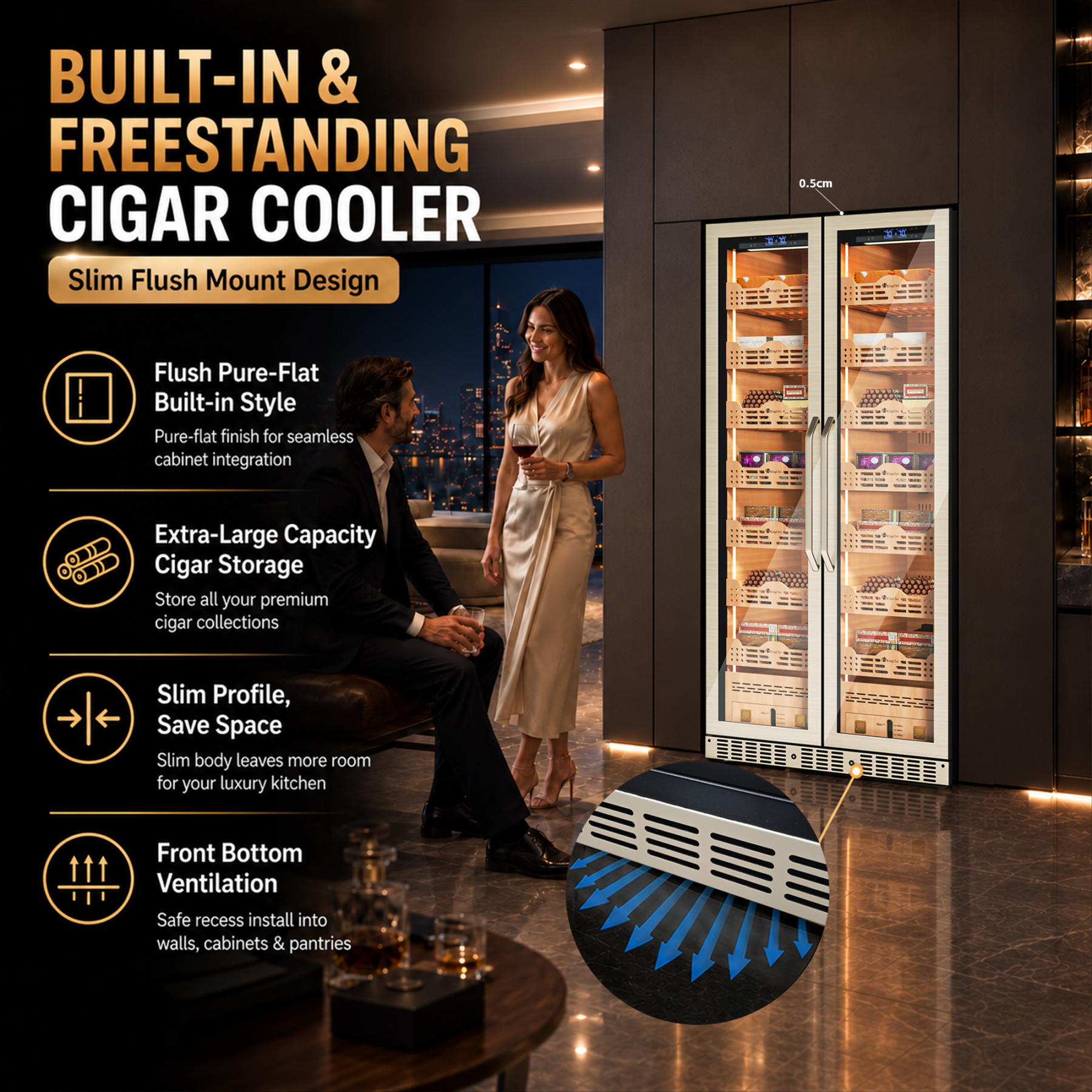 KingChii Pro 760L Dual Zone Compressor Cigar Humidor Cabinet, 4,400-5,600 Cigar Capacity