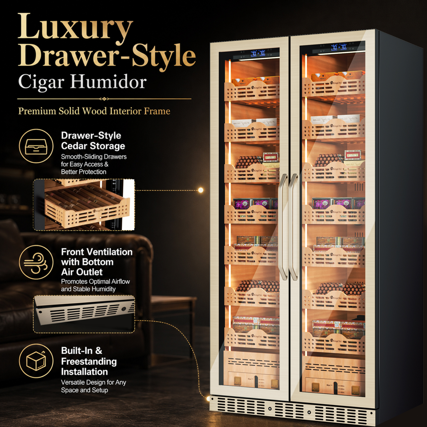 KingChii BX-735 760L Large Electric Cigar Humidor Cabinet, 4,400-5,600 Cigar Capacity