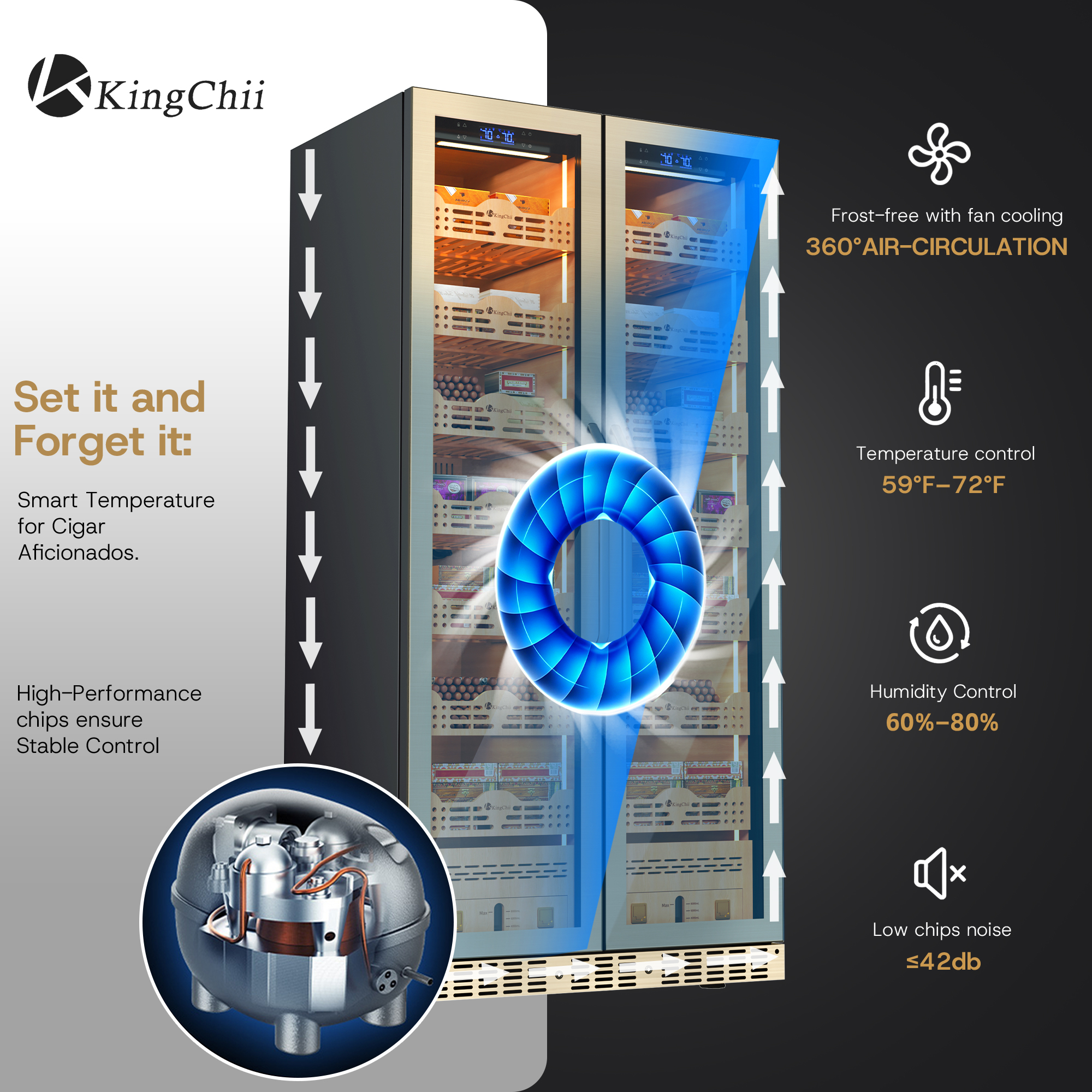 KingChii BX-735 760L Large Electric Cigar Humidor Cabinet, 4,400-5,600 Cigar Capacity
