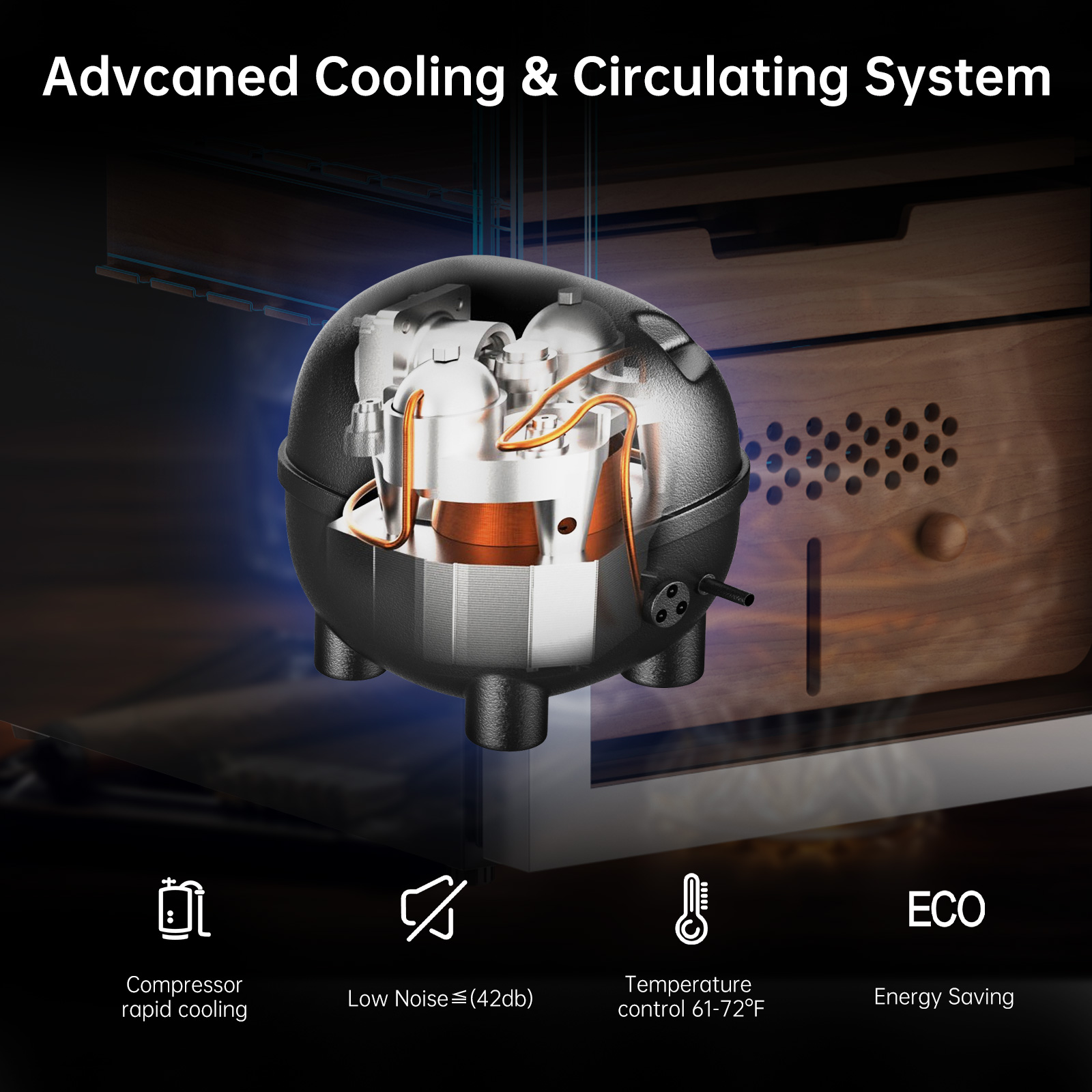 KingChii® Upgrade 82L Electric Cigar Humidor Temperature & Humidity Control, Built-in Humidification System with Spanish Cedar Wood Shelves & Drawer Hygrometer Father's Day Gifts for Men(600 Capacity)