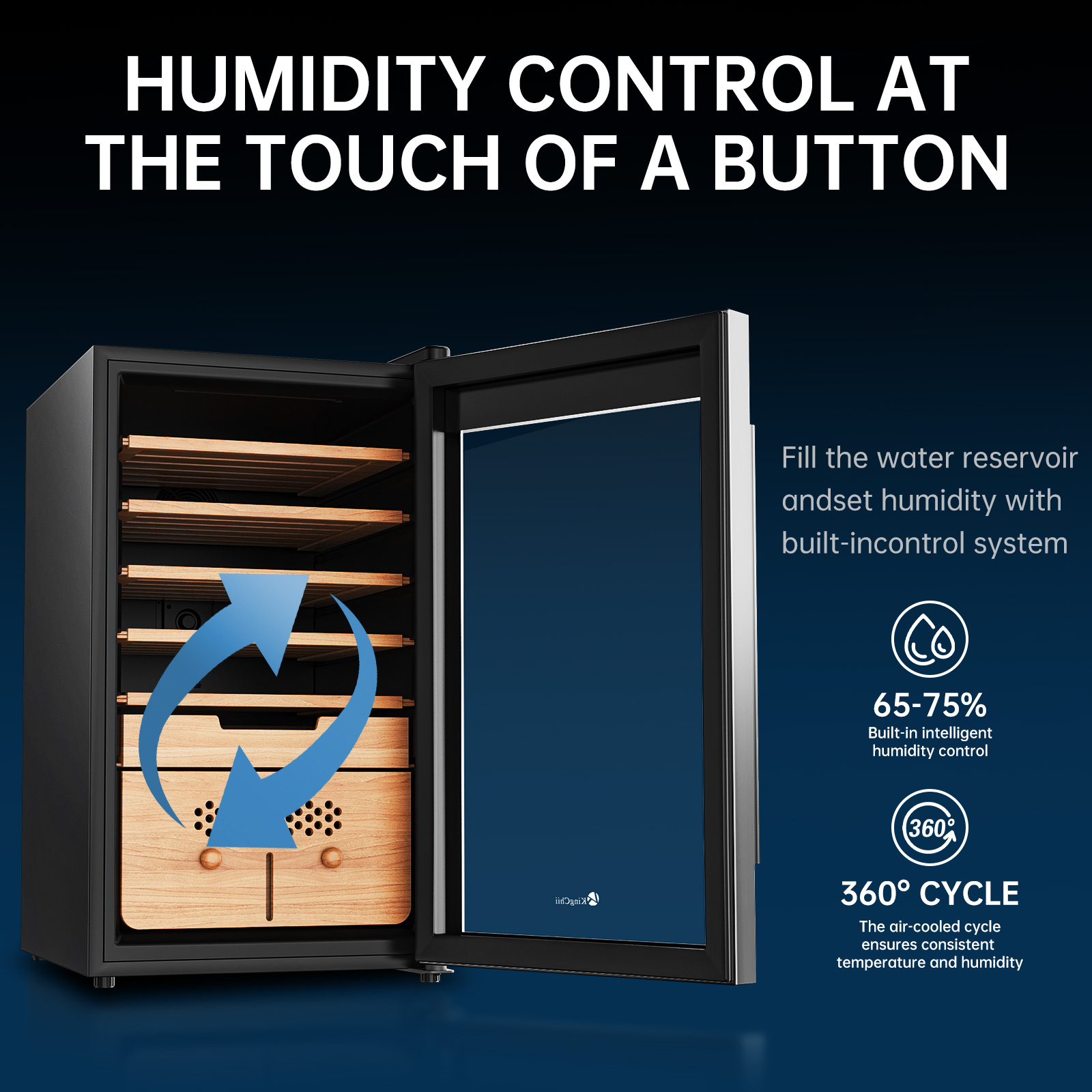 KingChii® Upgrade 82L Electric Cigar Humidor Temperature & Humidity Control, Built-in Humidification System with Spanish Cedar Wood Shelves & Drawer Hygrometer Father's Day Gifts for Men(600 Capacity)