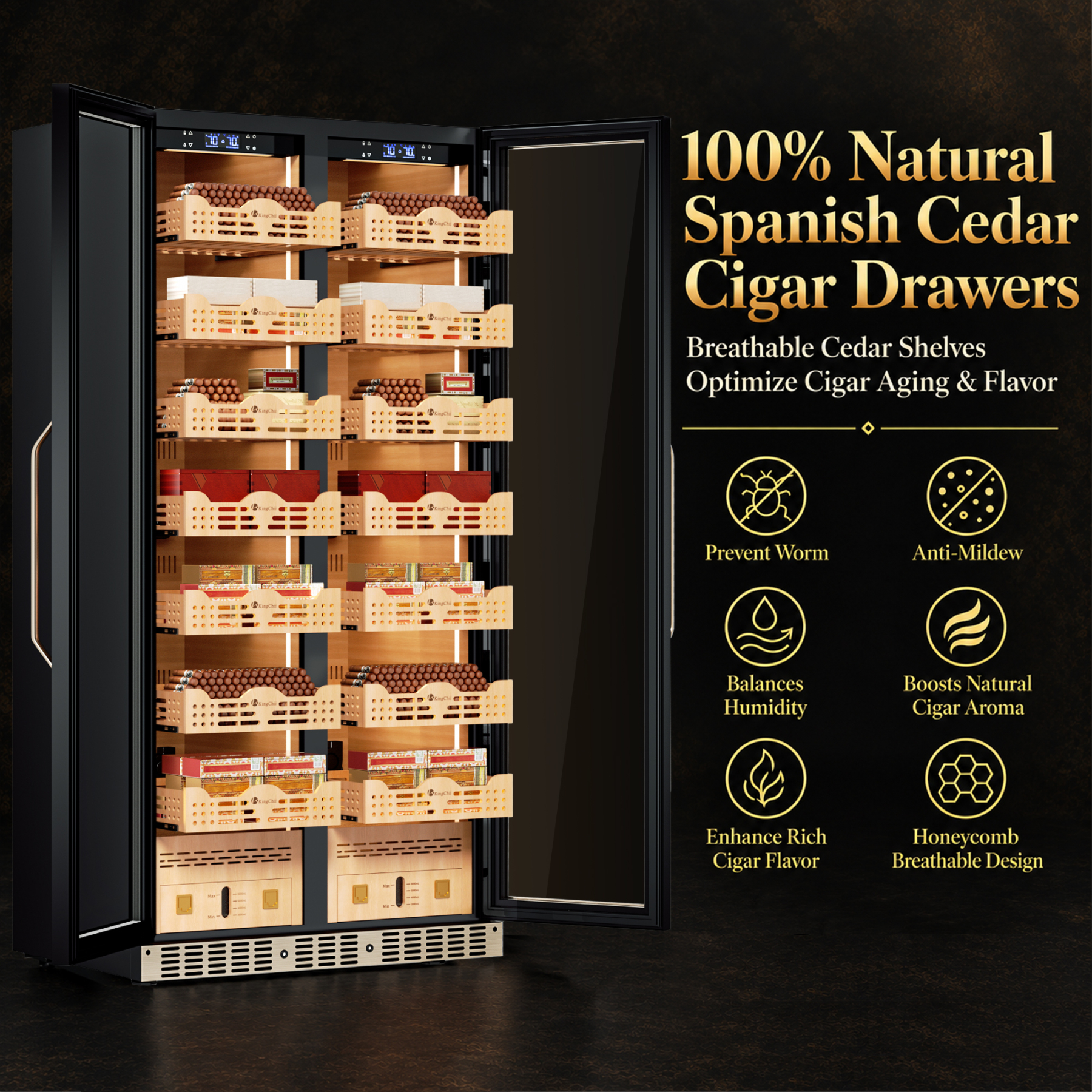 KingChii Pro 760L Dual Zone Compressor Cigar Humidor Cabinet, 4,400-5,600 Cigar Capacity