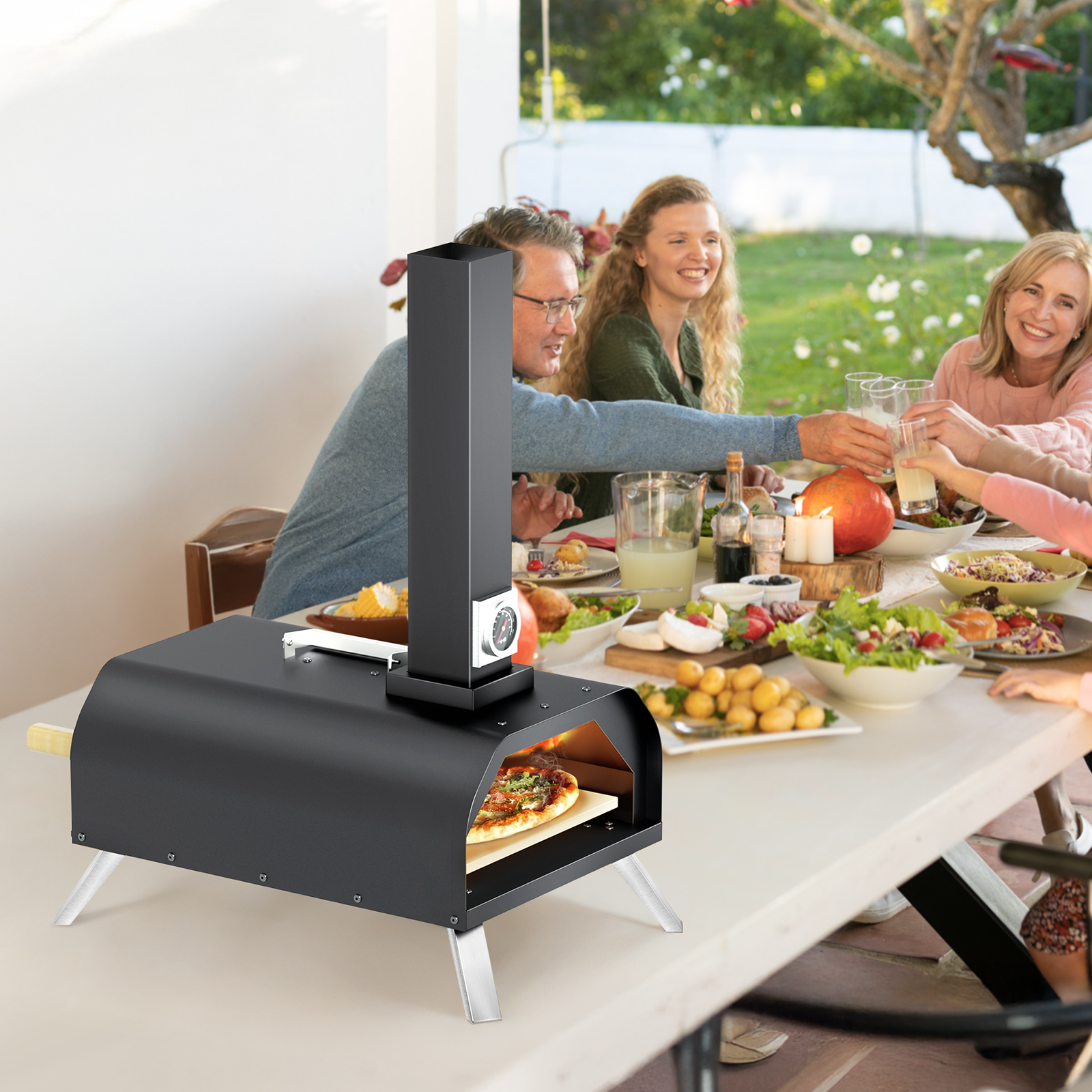 KingChii Wood Fired Pizza Oven Tabletop Wood Pellet Pizza Stove with 11” Pizza Stone Ideal for Outdoor Backyard Camping Picnics