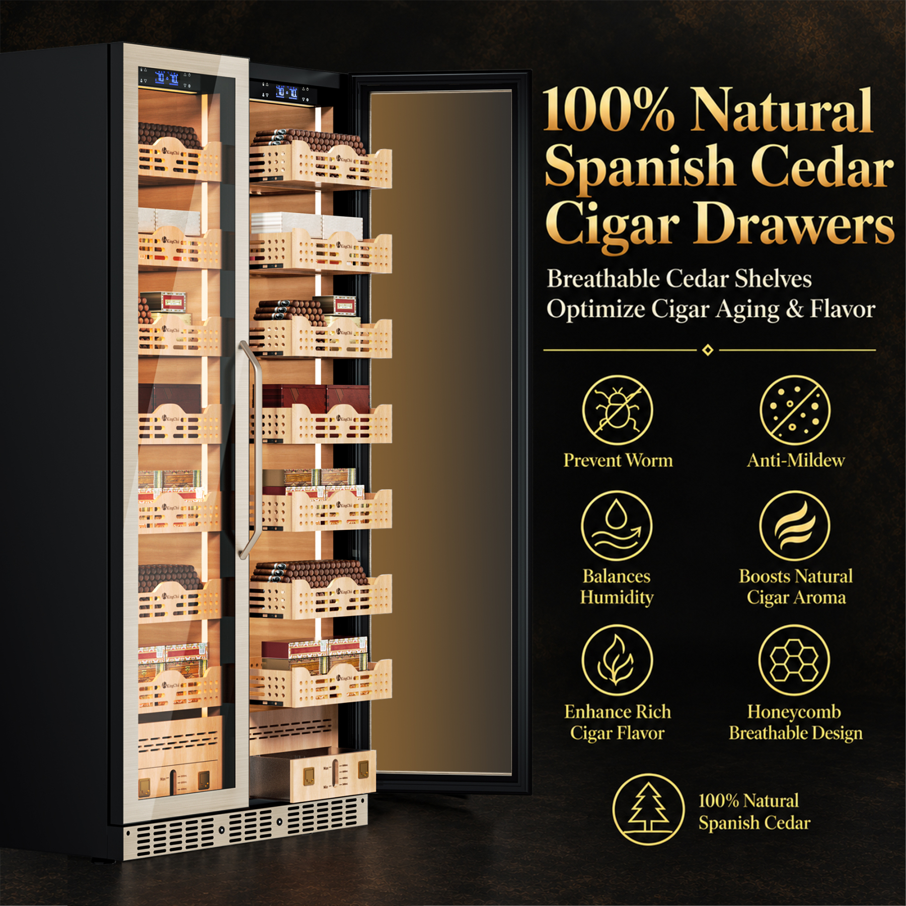 KingChii Pro 760L Dual Zone Compressor Cigar Humidor Cabinet, 4,400-5,600 Cigar Capacity