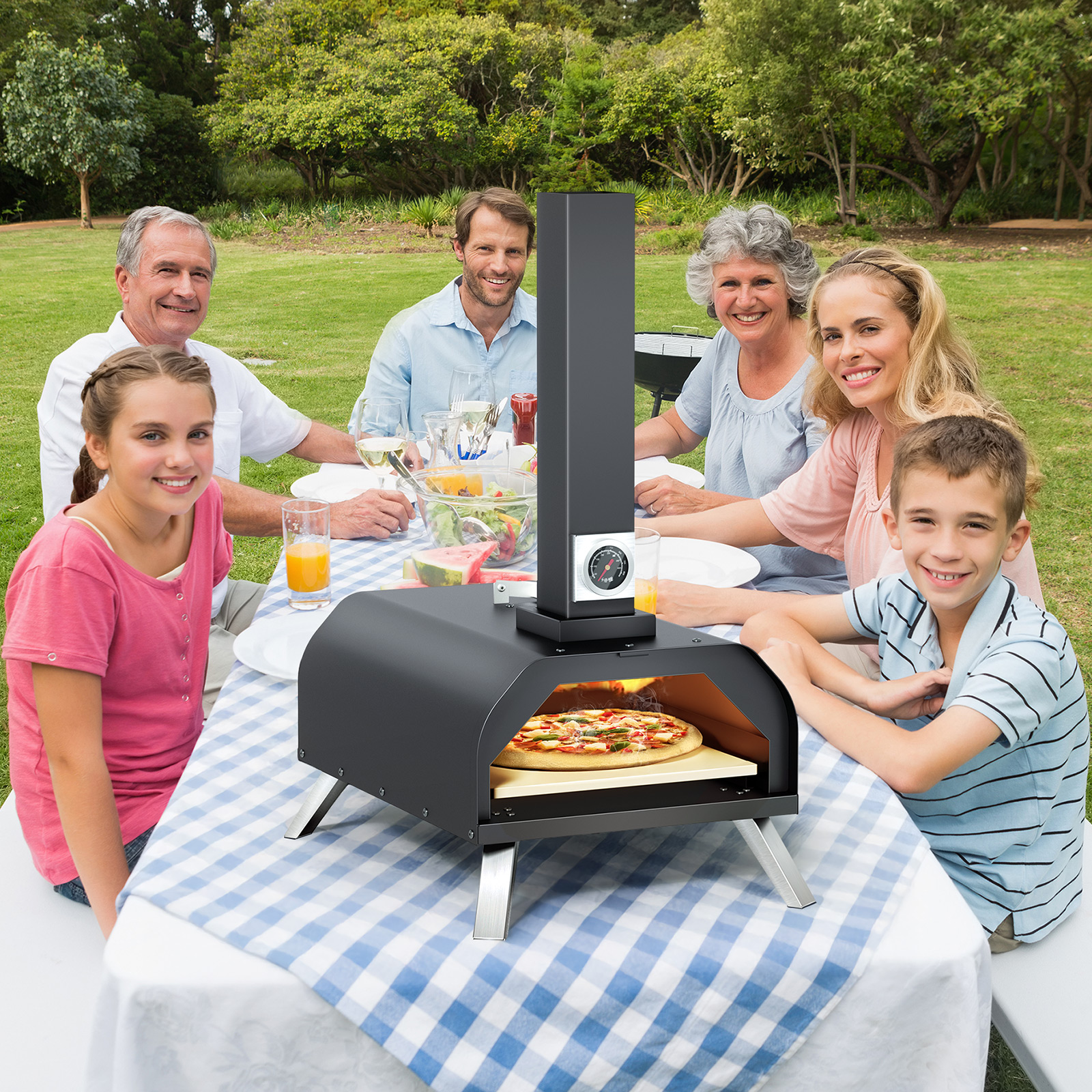 KingChii Wood Fired Pizza Oven Tabletop Wood Pellet Pizza Stove with 11” Pizza Stone Ideal for Outdoor Backyard Camping Picnics