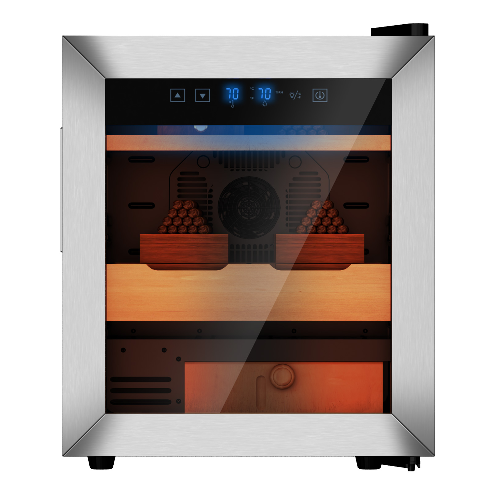 KingChii Upgrade 50L Temperature & Humidity Control Cabinet, Built-in Humidification System with Spanish Cedar Wood Shelves & Drawer Hygrometer Father's Day Gifts for Men( (350 Cigars)