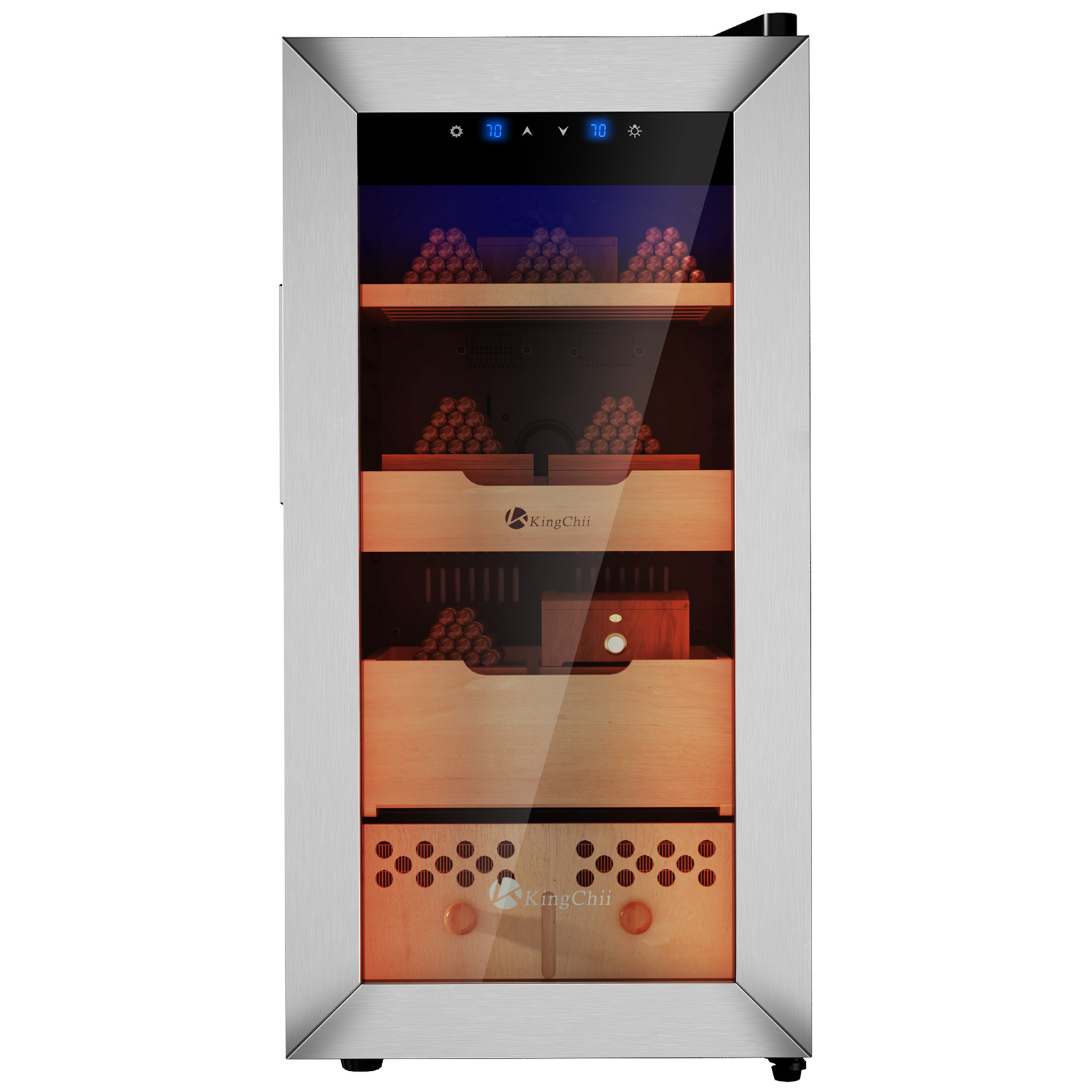 KingChii Upgrade 50L Electric Cigar Humidor, Compressor Temperature (64-72℉) & Humidity (60%-84%) Control, with Spanish Cedar Wood Shelves & Drawer, Gifts for Men (400 Cigars)