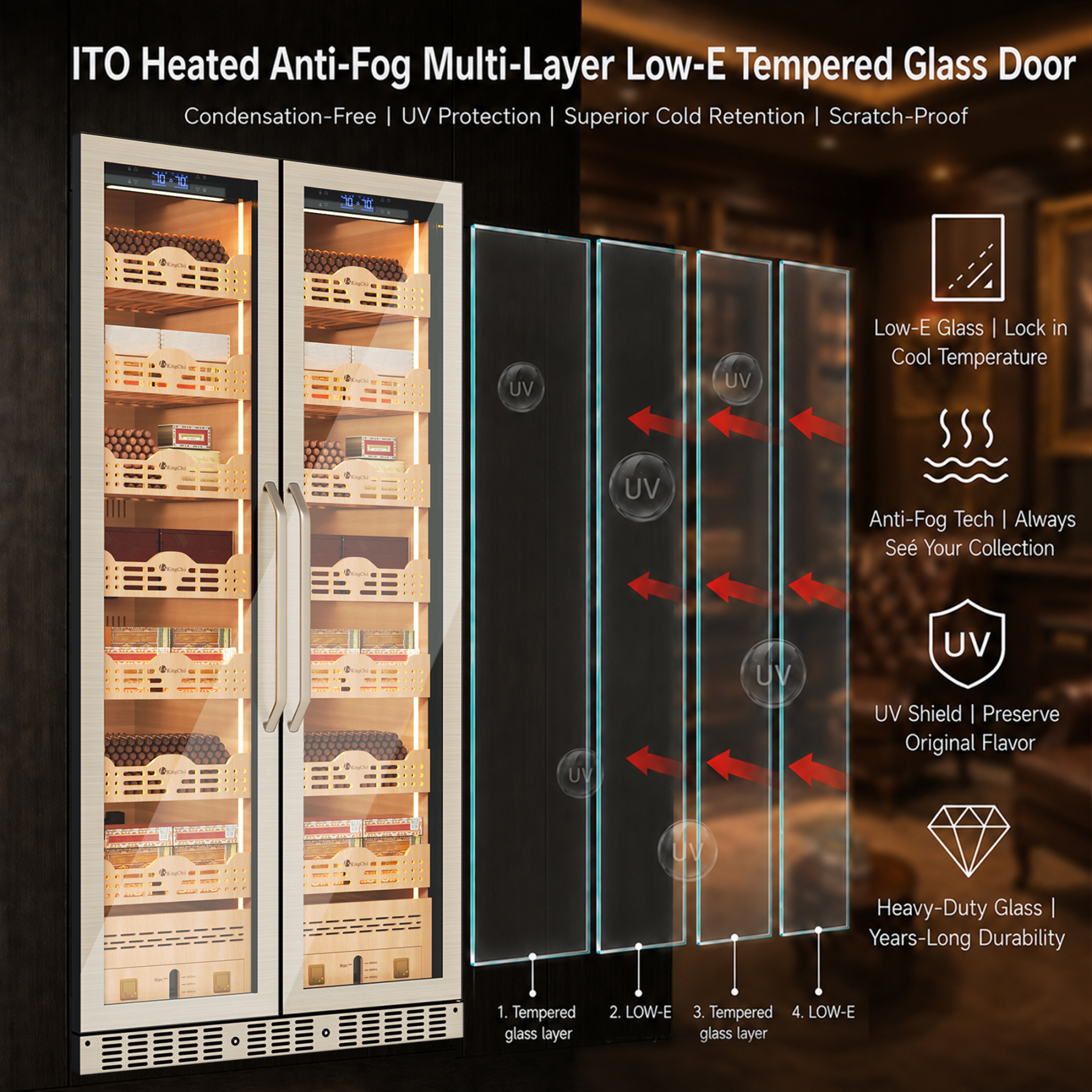 KingChii Pro 760L Dual Zone Compressor Cigar Humidor Cabinet, 4,400-5,600 Cigar Capacity