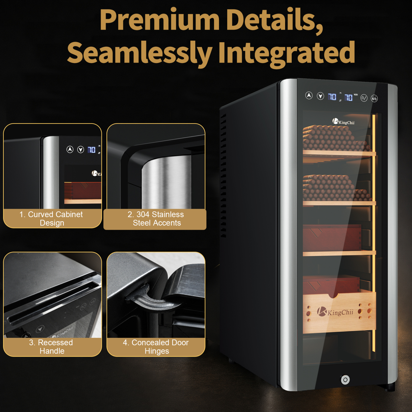 KingChii Pro 35L Thermoelectric Cigar Humidor with Temp & Humidity Control, 250-Cigar Capacity