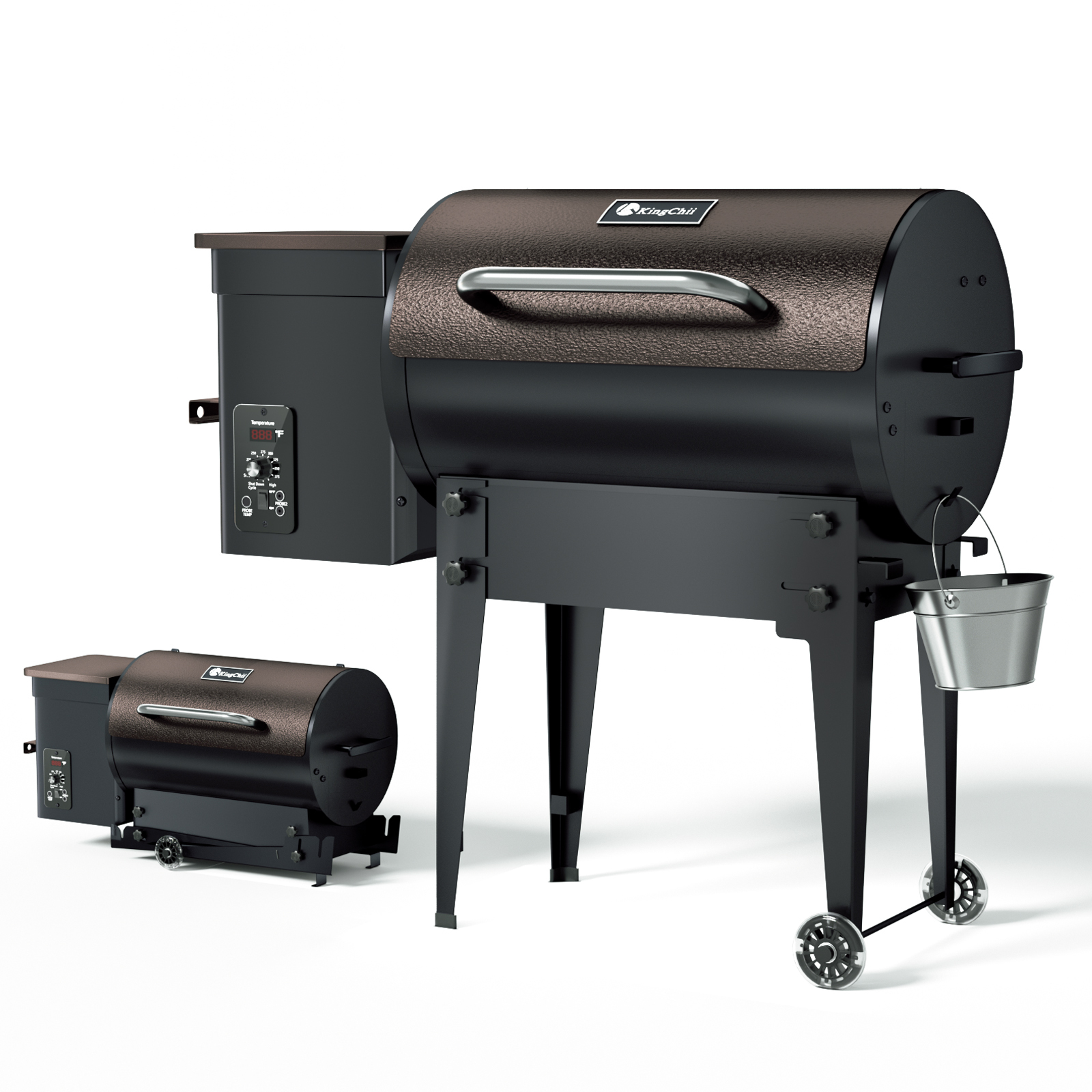 KingChii 456 sq. in Wood Pellet Smoker & Grill BBQ with Auto Temperature Control, Folding Legs for Outdoor Patio RV, Bronze