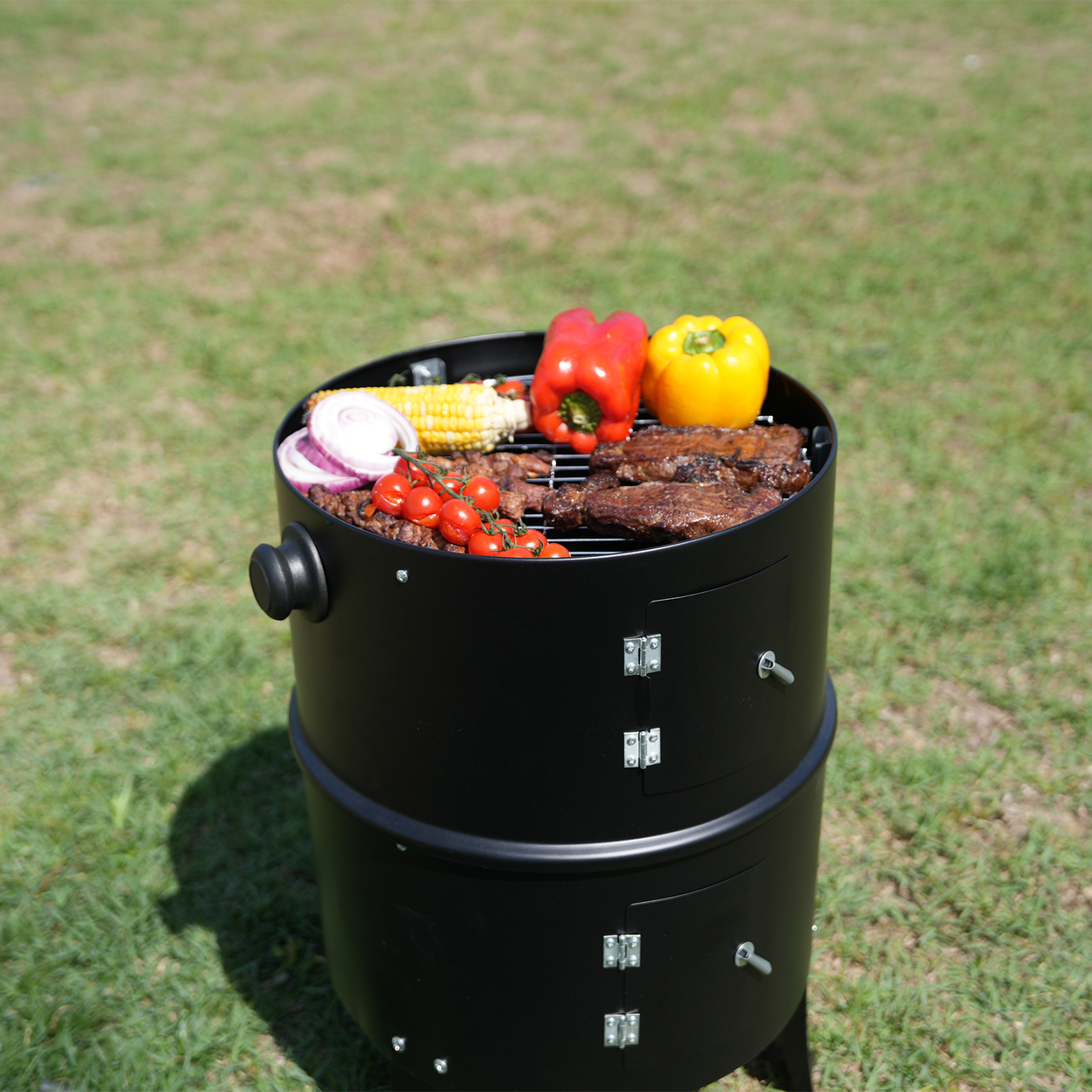 KingChii 3 in 1 Vertical Charcoal Smoker Grill BBQ Smoker for Outdoor, Patio Backyard Camping, Black