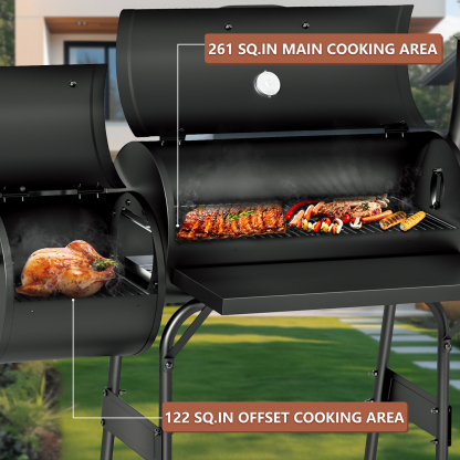 KingChii BBQ Charcoal Smoker and Grills, Offset Smoker for Outdoor, Garden, Patio and Backyard, Black