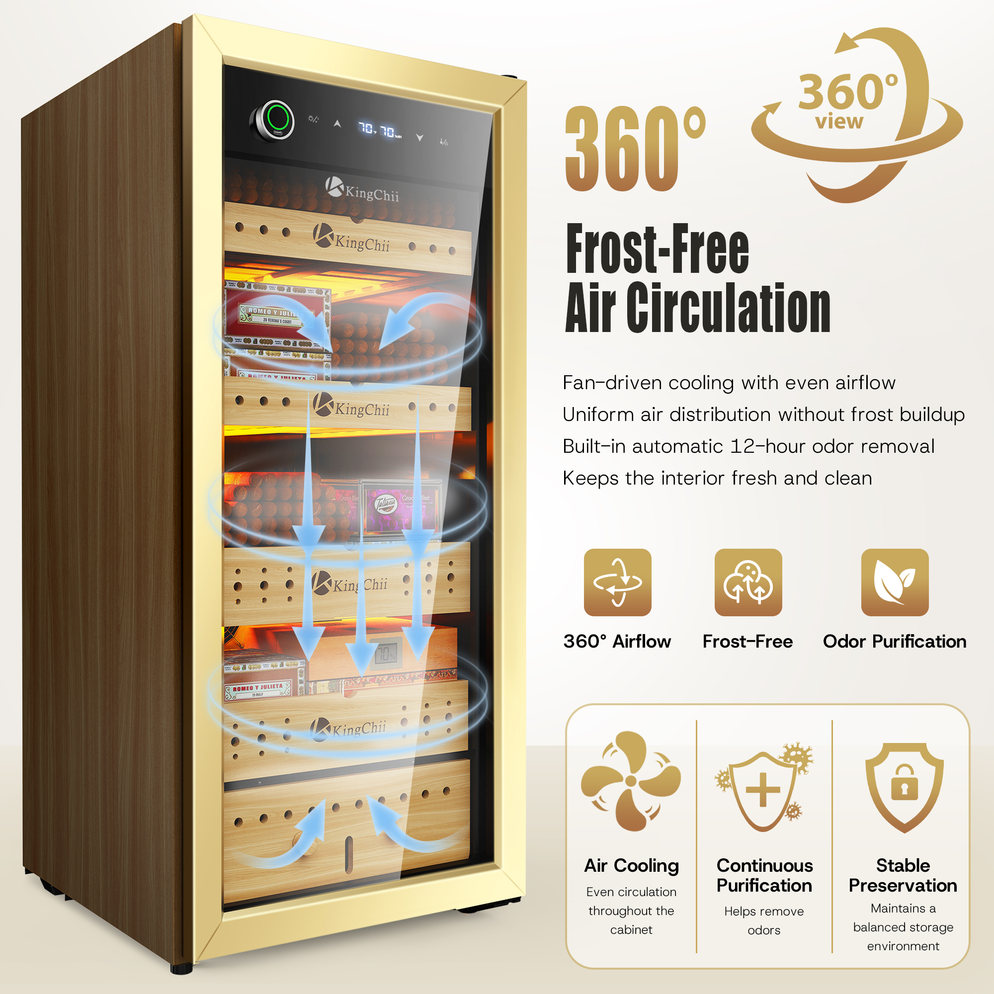 360 degree air circulation inside KingChii 105L cigar humidor