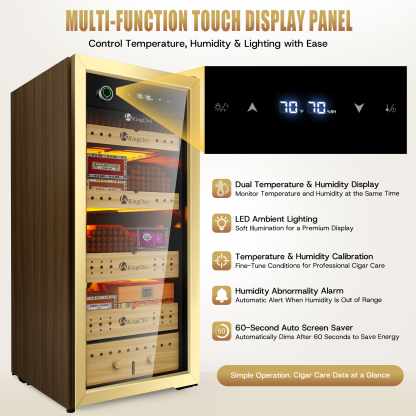 Upgrade 105L Electric Compression Cigar Humidor, Temperature & Humidity Control Cabinet, Built-in Humidification System with Spanish Cedar Wood Shelves & Drawer Hygrometer 900 Capacity-Gold