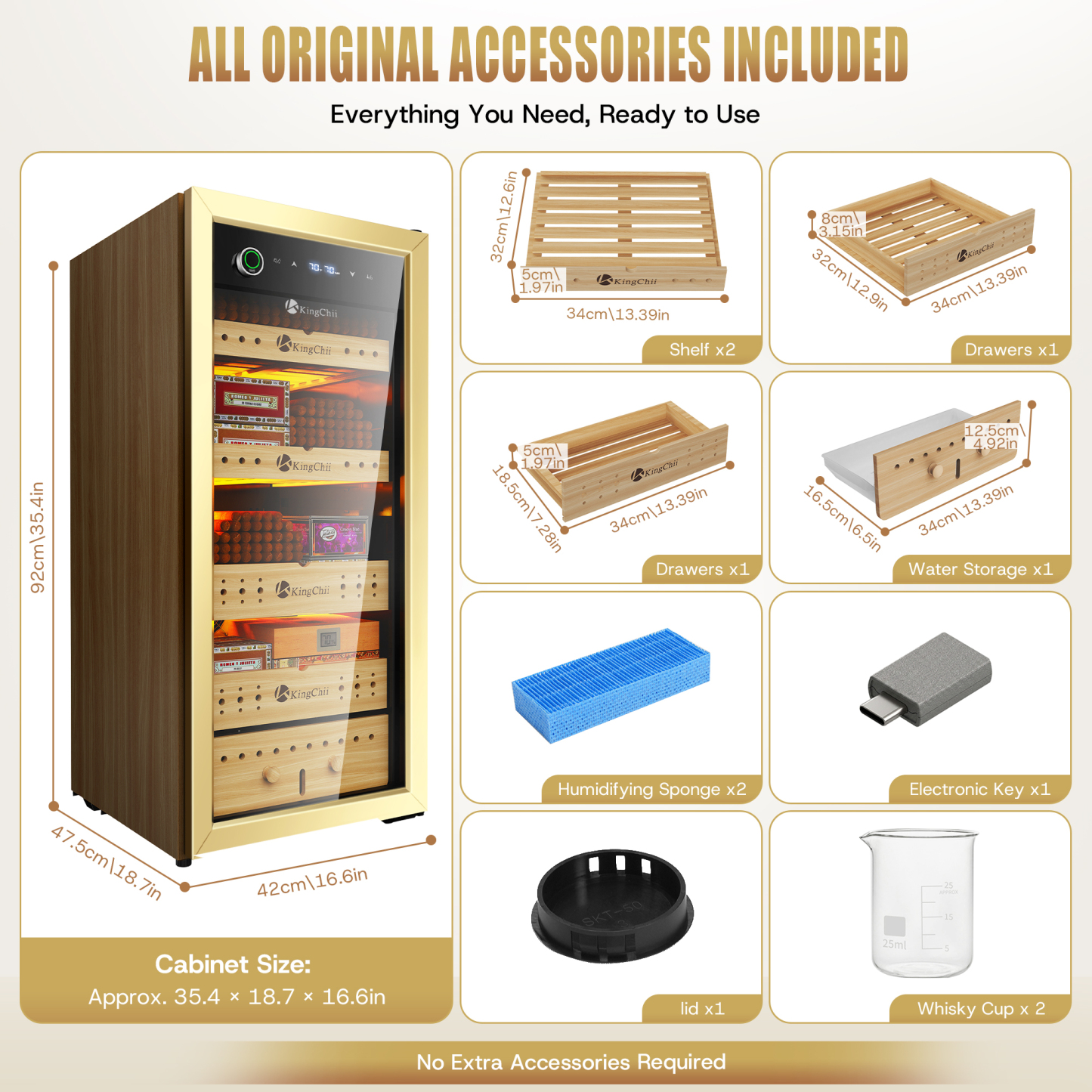 Accessories included with KingChii 105L electric cigar humidor