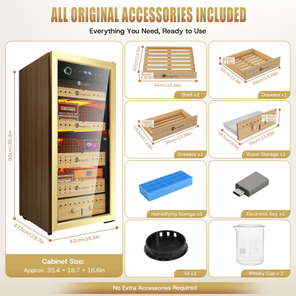 Accessories included with KingChii 105L electric cigar humidor
