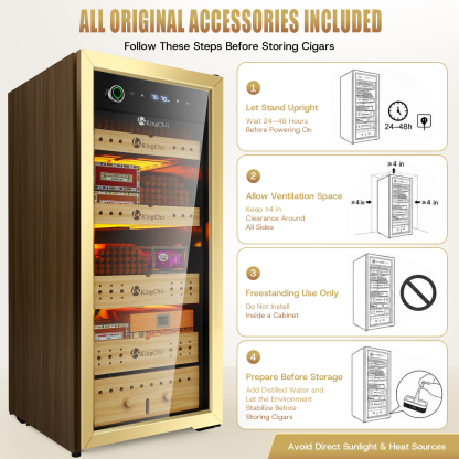 Upgrade 105L Electric Compression Cigar Humidor, Temperature & Humidity Control Cabinet, Built-in Humidification System with Spanish Cedar Wood Shelves & Drawer Hygrometer 900 Capacity-Gold