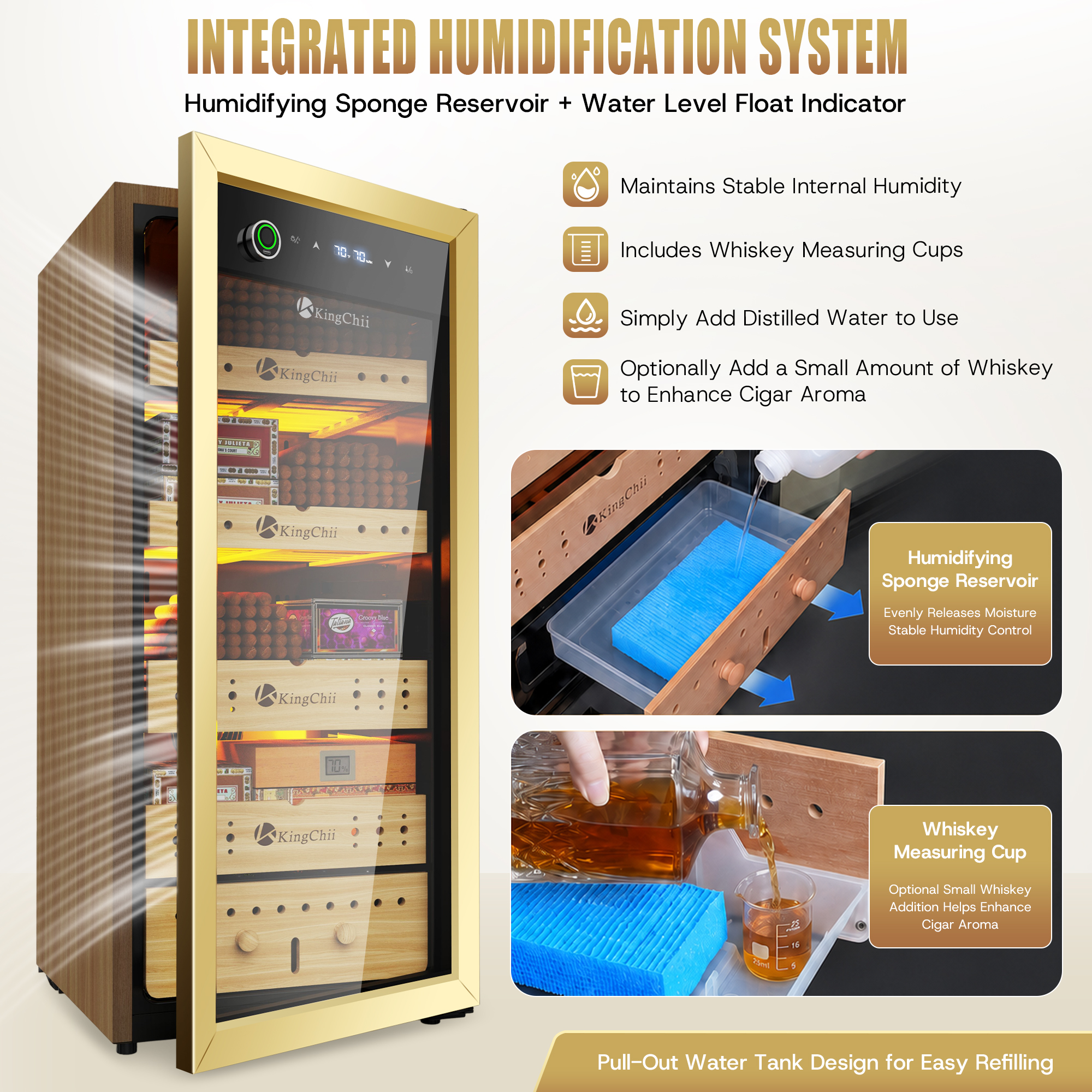 Integrated humidification system for KingChii 105L cigar humidor