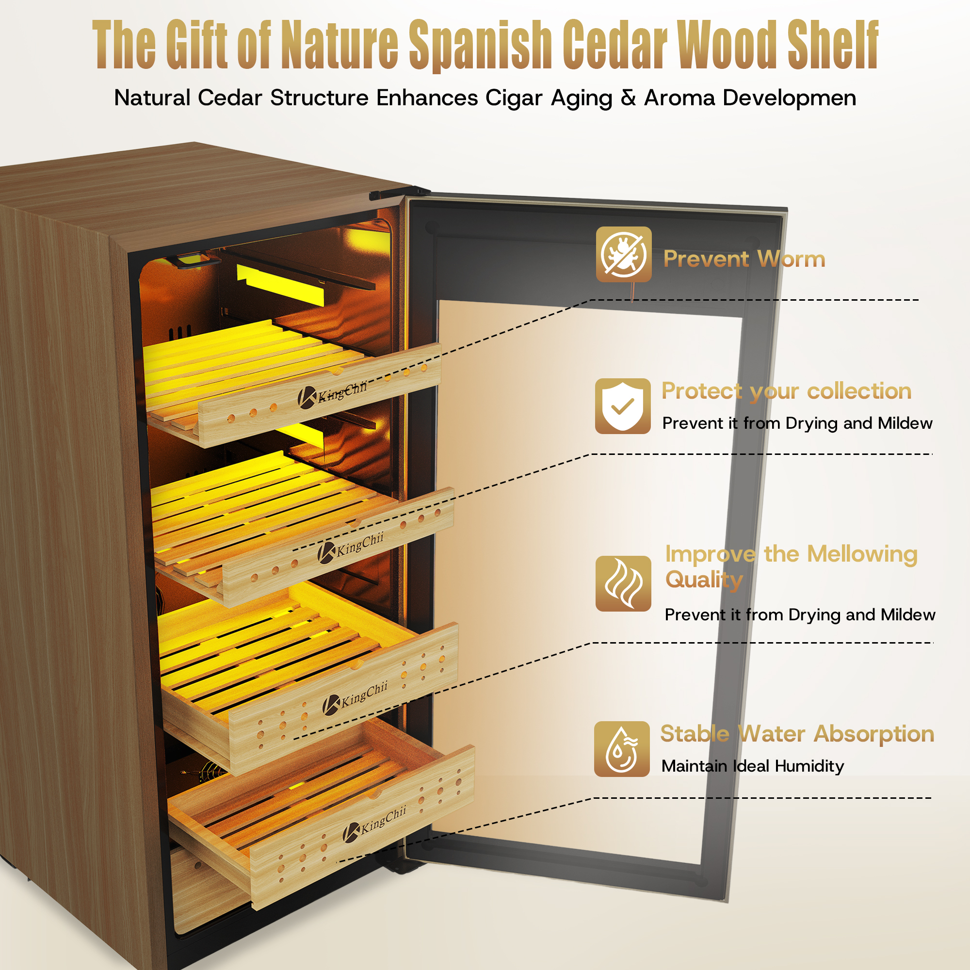 Integrated humidification system for KingChii 105L cigar humidor