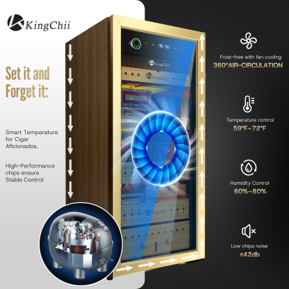 KingChii 160L Electric Cigar Humidor Cabinet with Auto Temperature & Humidity Control - Gold