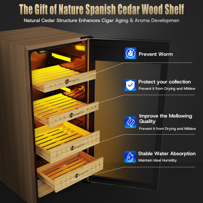 KingChii 160L Electric Cigar Humidor Cabinet with Auto Temperature & Humidity Control - Gold