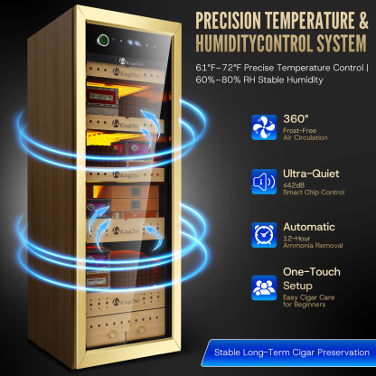 KingChii 160L Electric Cigar Humidor | Temp & Humidity Control 1300 Capacity-Gold