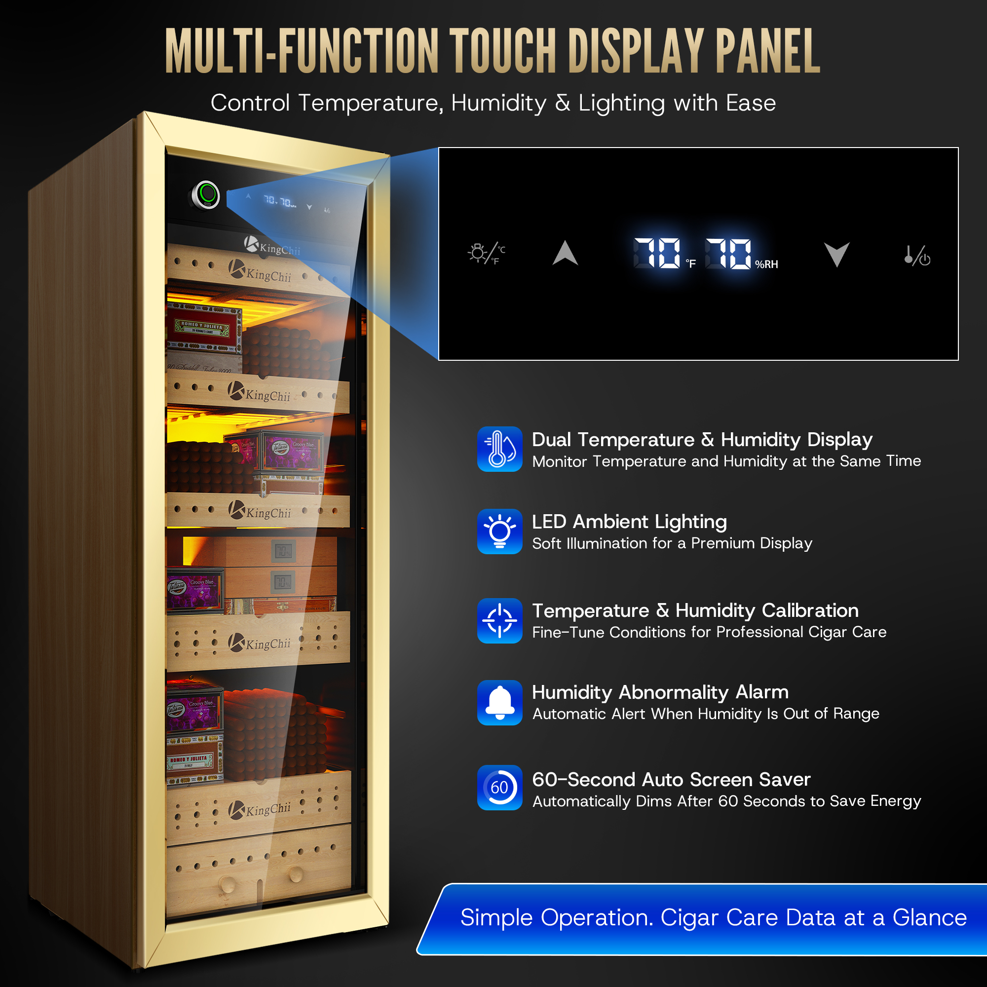 KingChii 160L electric cigar humidor cabinet placed in a modern living room setting.