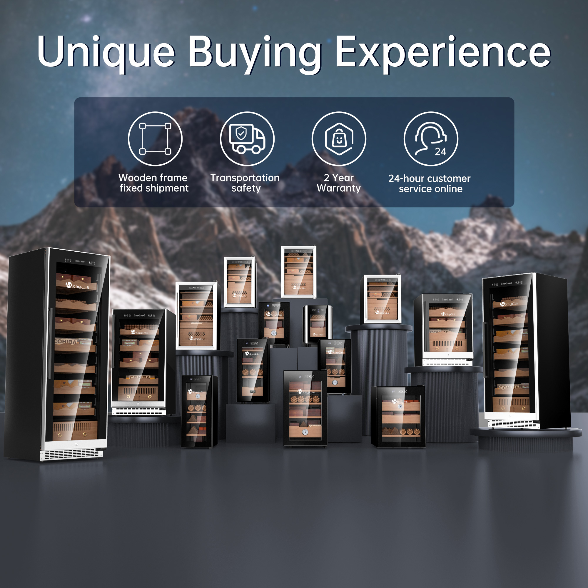 KingChii® Upgrade 82L Electric Cigar Humidor Temperature & Humidity Control, Built-in Humidification System with Spanish Cedar Wood Shelves & Drawer Hygrometer Father's Day Gifts for Men(600 Capacity)