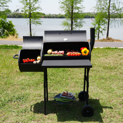 KingChii BBQ Charcoal Smoker and Grills, Offset Smoker for Outdoor, Garden, Patio and Backyard, Black