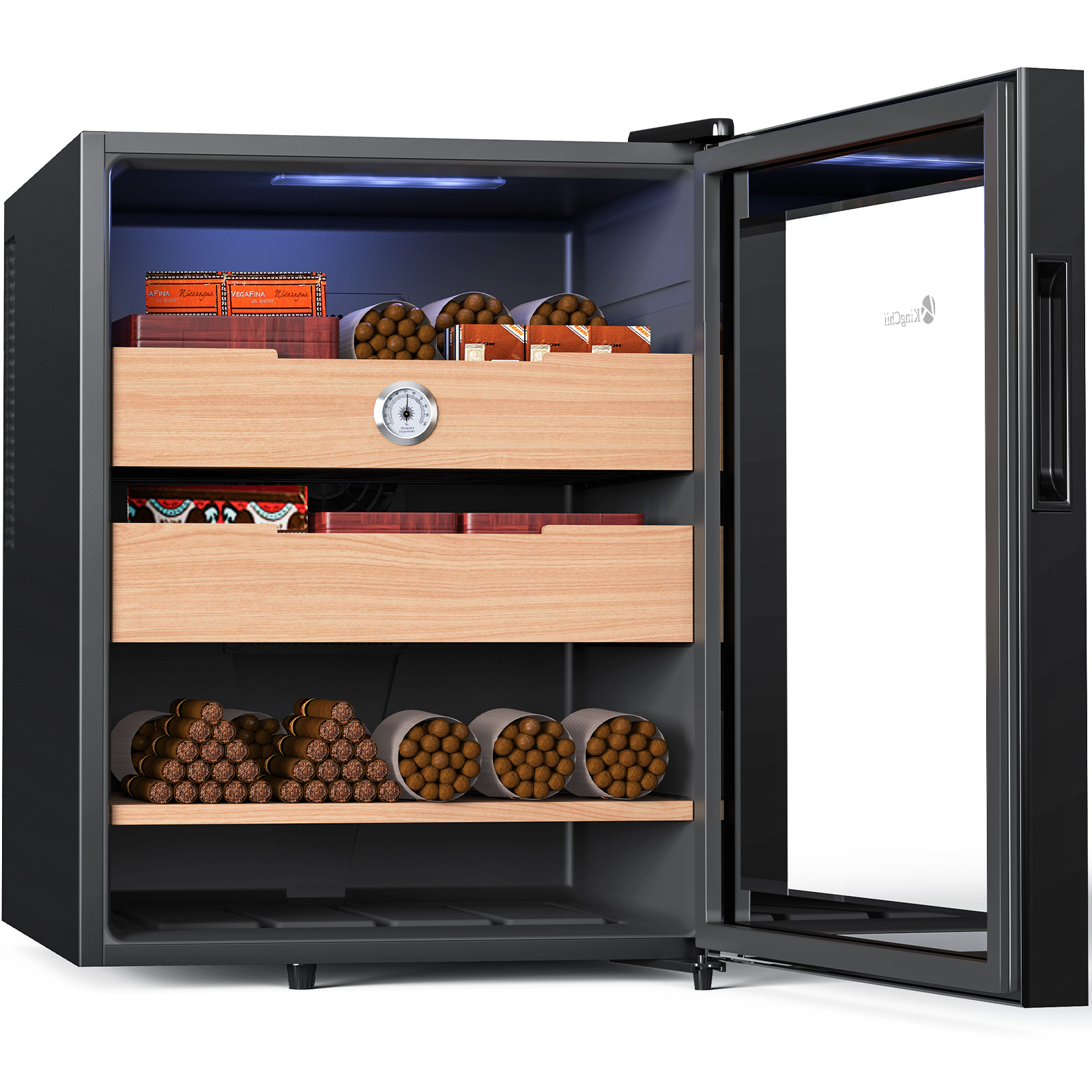 KingChii 48L Electric Cigar Humidors with Temperature Control System, Cigar Cabinet with Spanish Cedar Wood Shelves & Hygrometer, Father's Day Gifts for Men (3 Layers 350 Capacity)