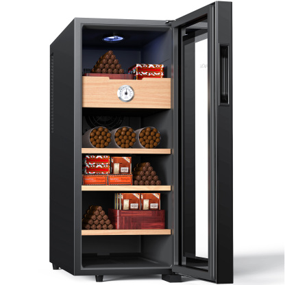 KingChii® 33L Electric Cigar Humidors Temperature Control System, Cooling & Heating Humidor Cabinet with Spanish Cedar Wood Shelves & Hygrometer, Father's Day Gifts for Men (4 Layers 250 Capacity)