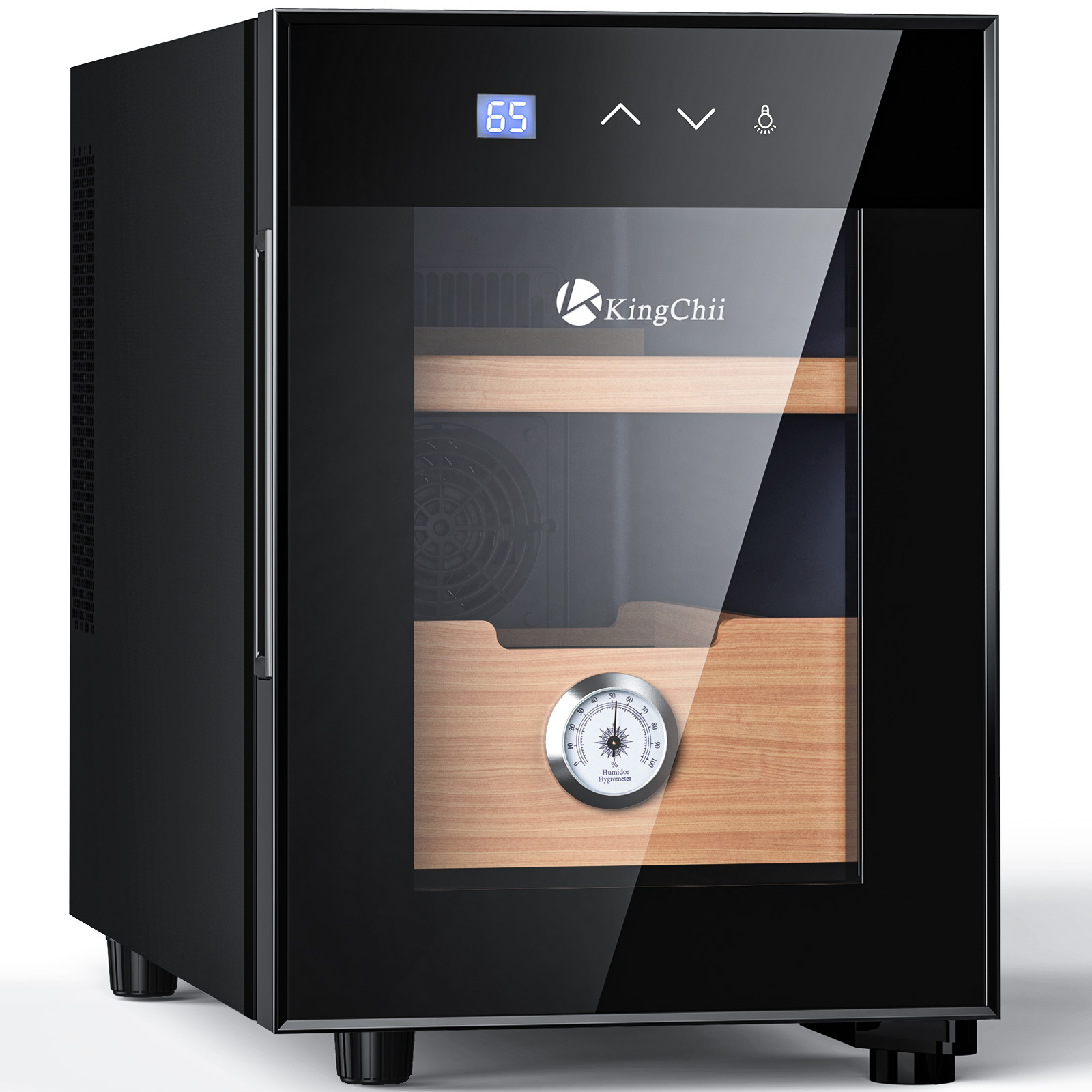 KingChii® 16L Electric Cigar Humidors Temperature Control System, Cooling & Heating Humidor Cabinet with Spanish Cedar Wood Shelves & Hygrometer, Father's Day Gifts for Men (2 Layers 100 Capacity)