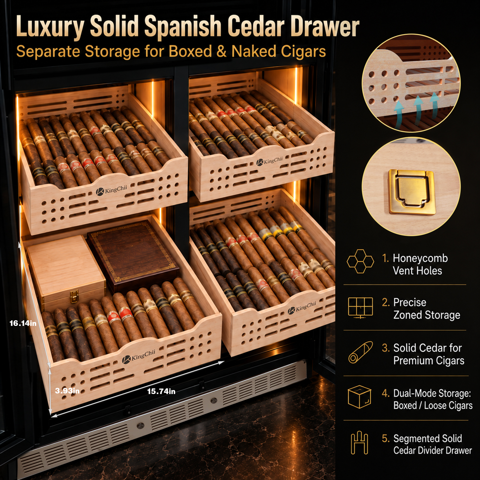 KingChii Pro 760L Dual Zone Compressor Cigar Humidor Cabinet, 4,400-5,600 Cigar Capacity
