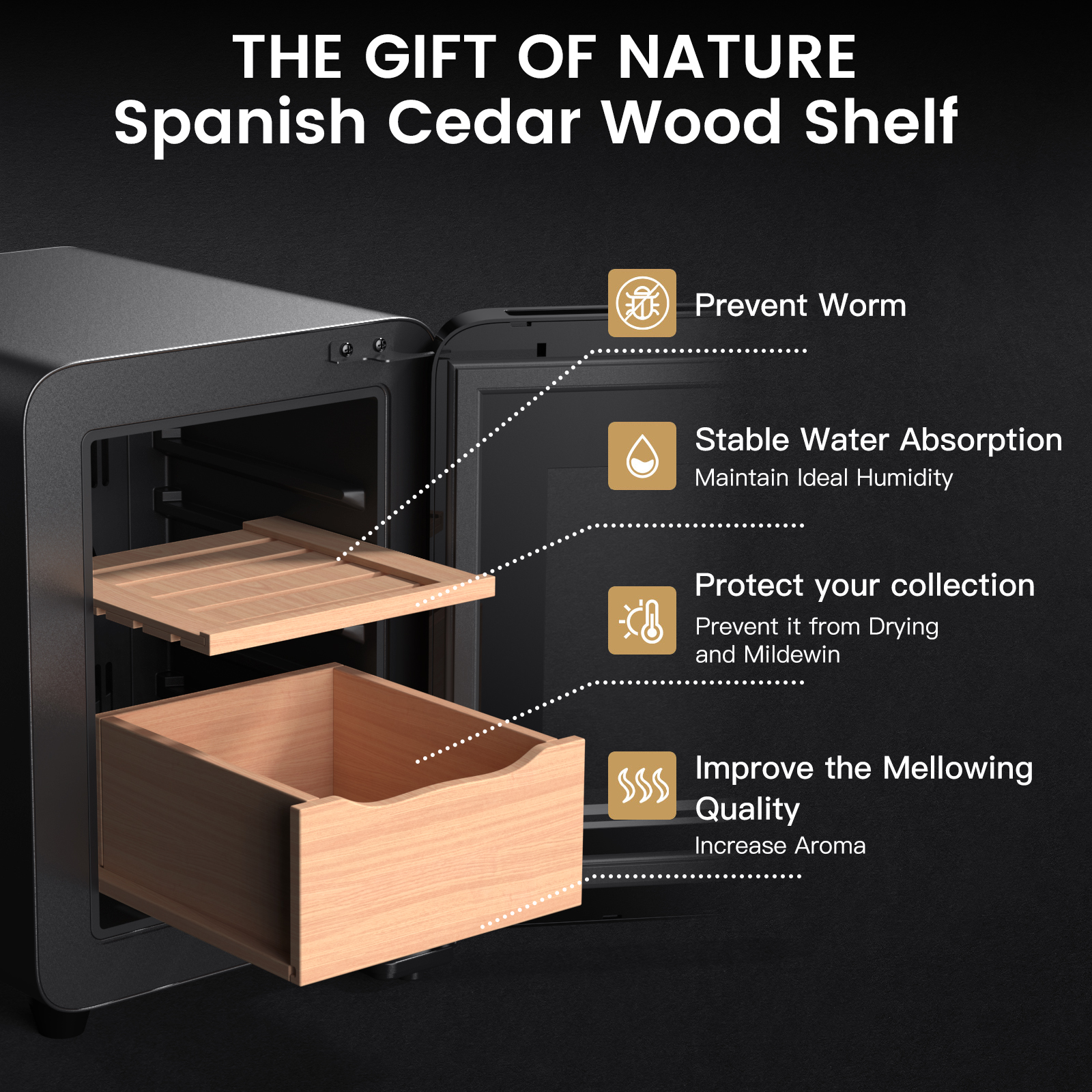 KingChii 8L Electric Cigar Humidors with Temperature Control System, Cigar Cabinet with Spanish Cedar Wood Shelves & Hygrometer, Father's Day Gift for Men (2 Layers 80 Capacity)