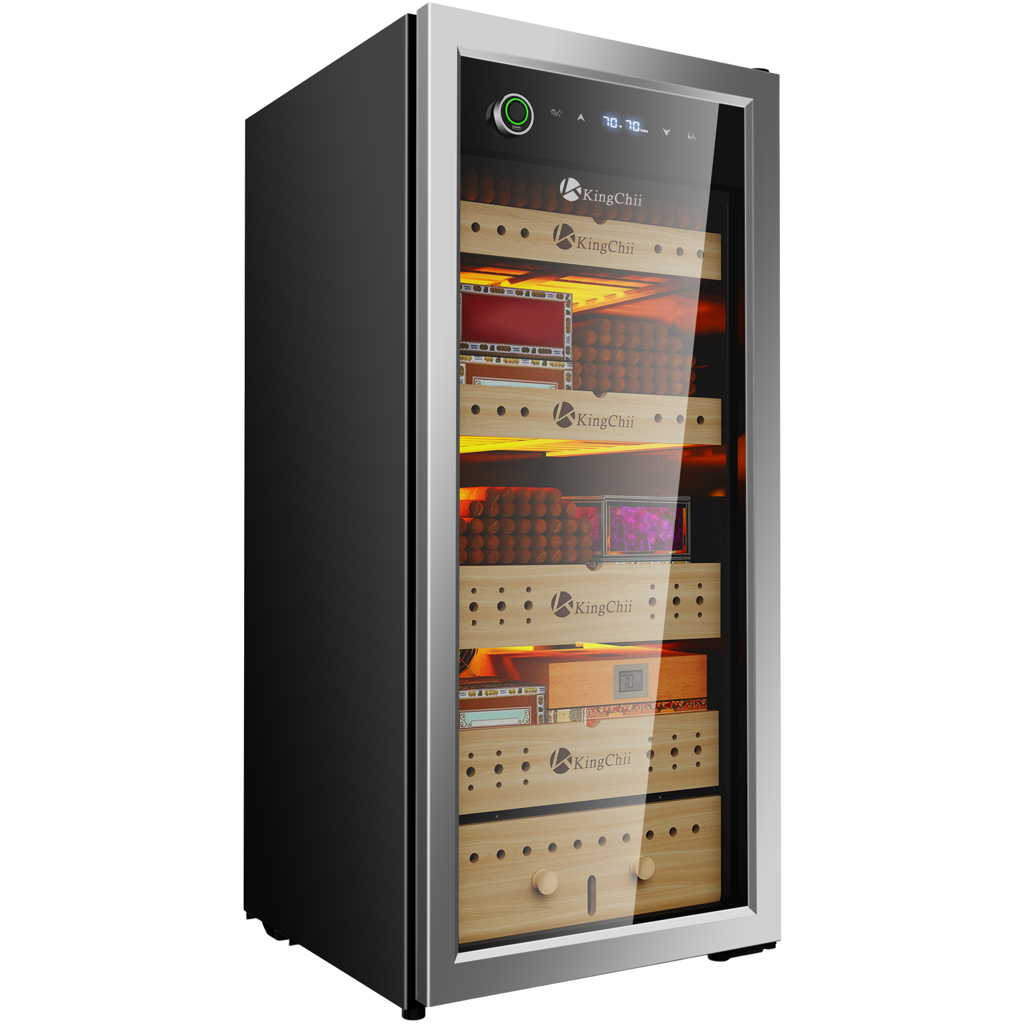 KingChii 105L Cigar Humidor with Temp & Humidity Control, 900-Cigar Capacity, Silver