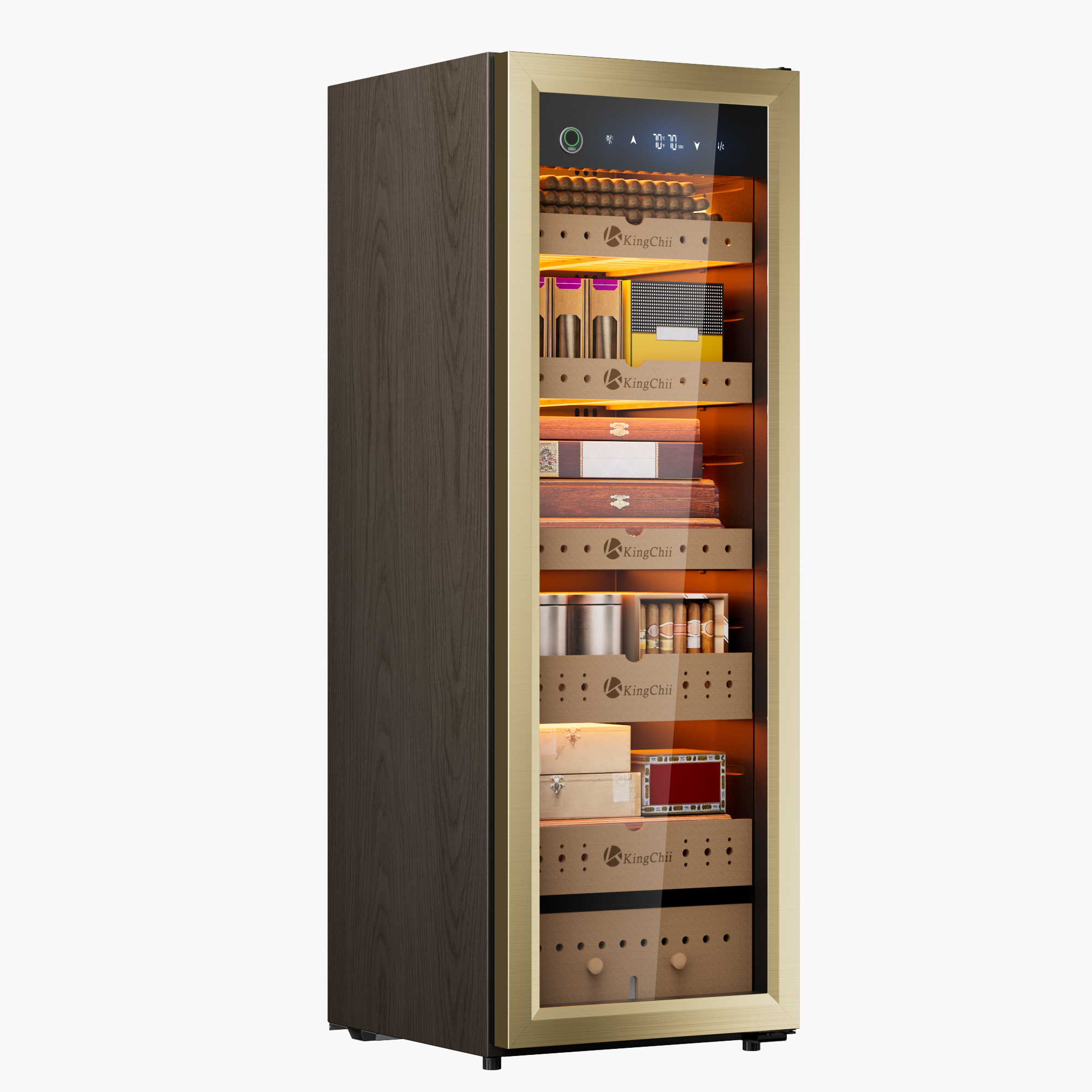 KingChii Pro 160L Compressor Electric Cigar Humidor, Temp & Humidity Control, 1300 cigar Capacity-Gold