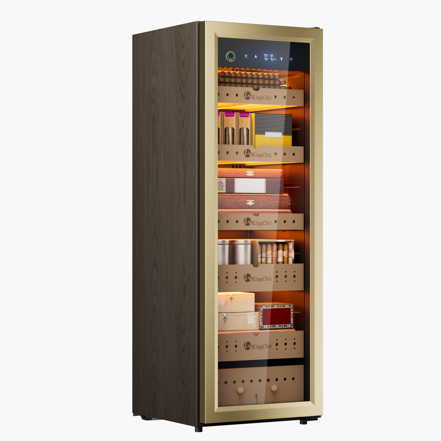 KingChii Pro 160L Compressor Electric Cigar Humidor, Temp & Humidity Control, 1300 cigar Capacity-Gold