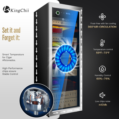 KingChii 160L Electric Cigar Humidor | Temp & Humidity Control 1300 Capacity-Gold